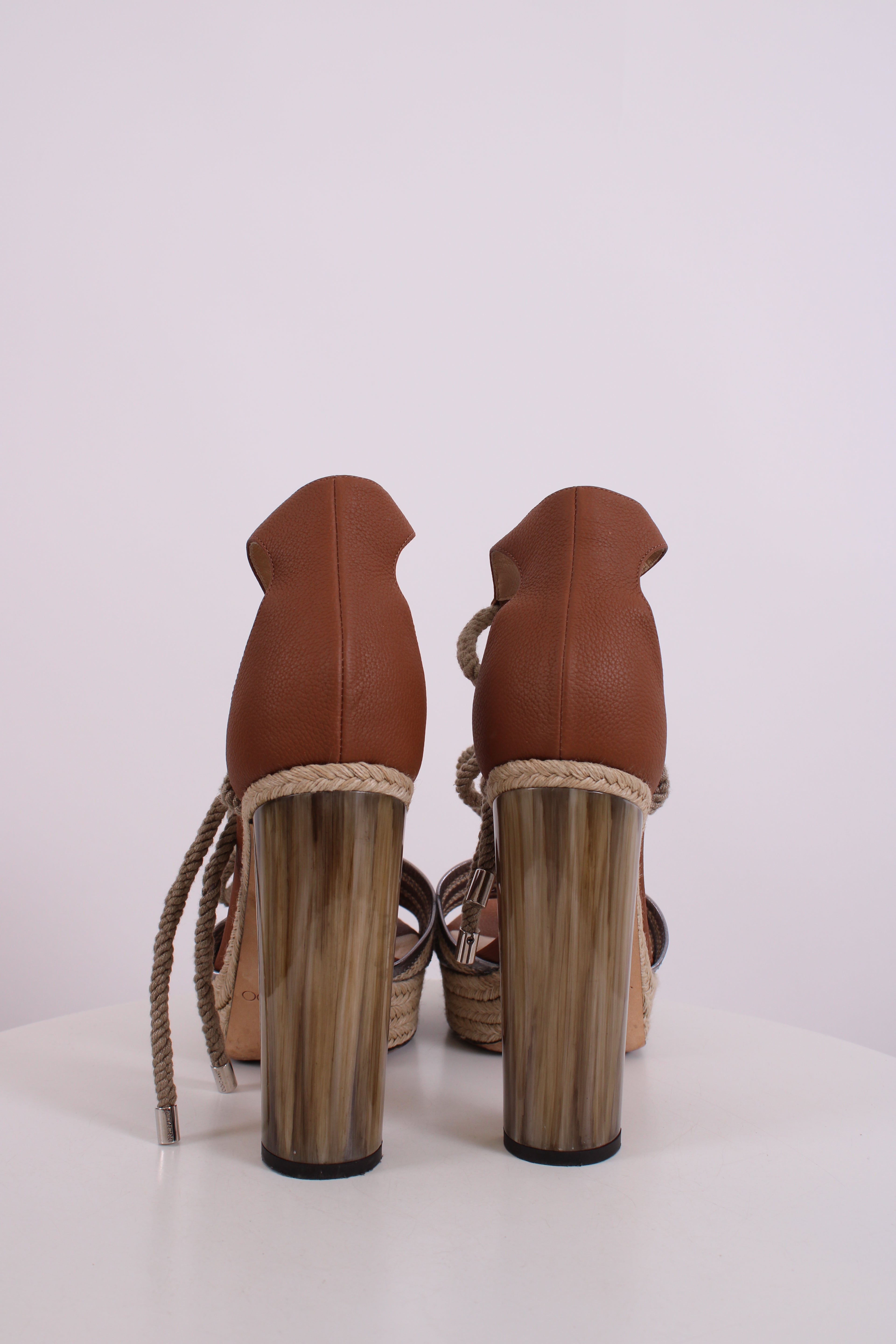 Jimmy Choo Espadrille Rope Tie Heels Tan/ Silver 40