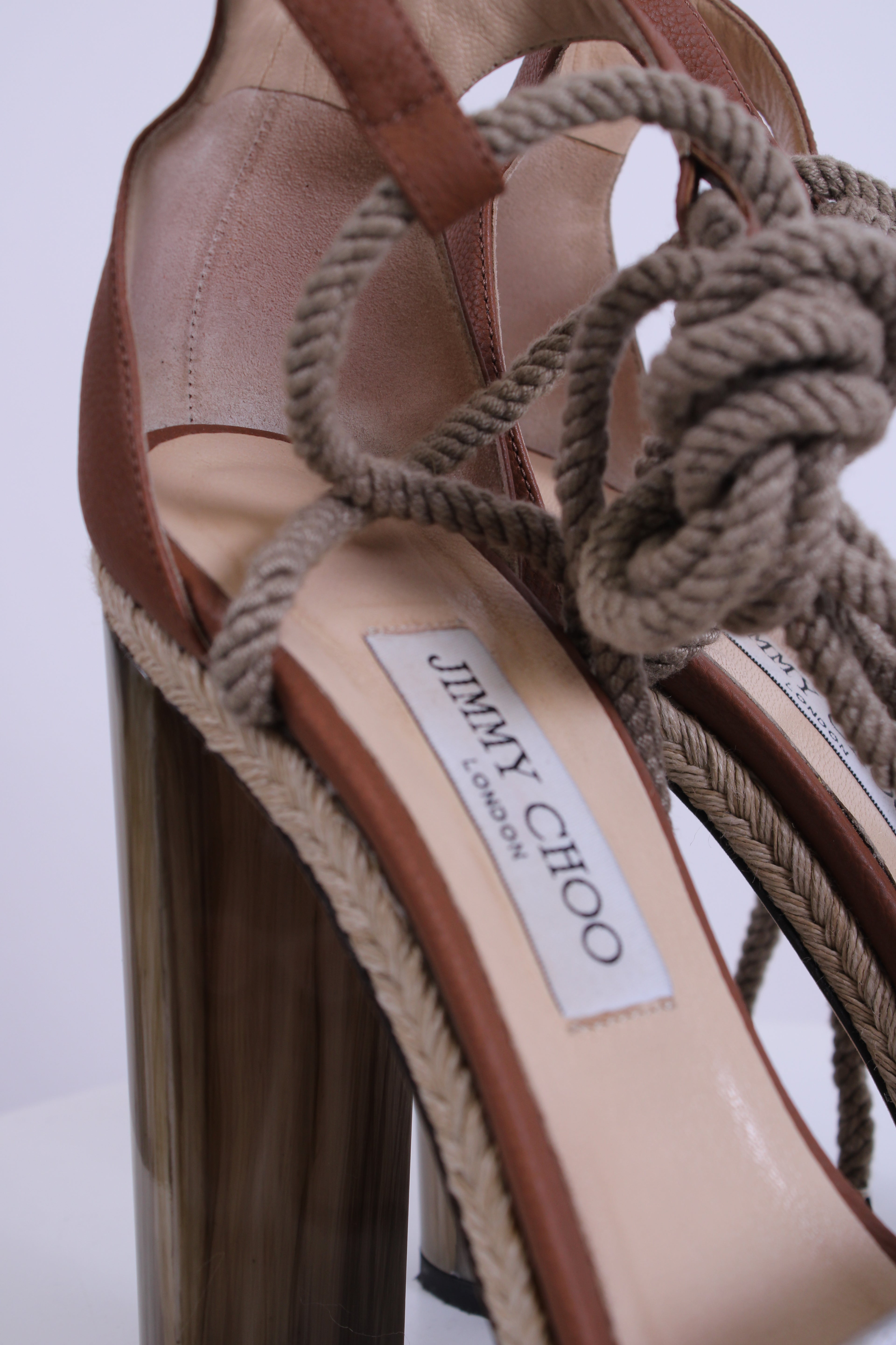 Jimmy Choo Espadrille Rope Tie Heels Tan/ Silver 40