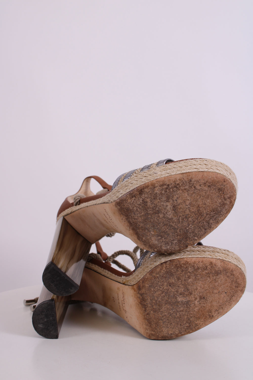 Jimmy Choo Espadrille Rope Tie Heels Tan/ Silver 40