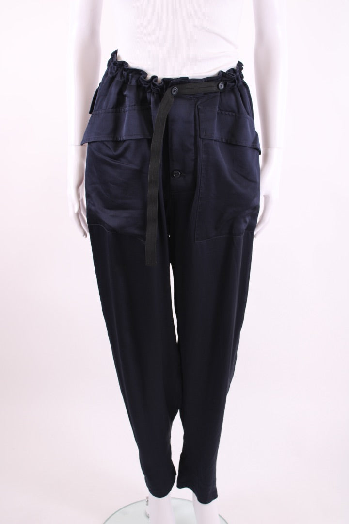 4SDesigns Cargo Pocket SatinTrousers Navy S