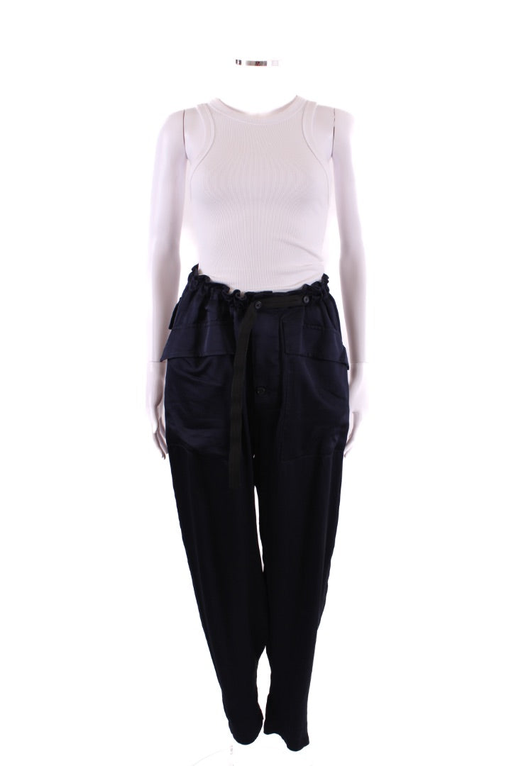 4SDesigns Cargo Pocket SatinTrousers Navy S