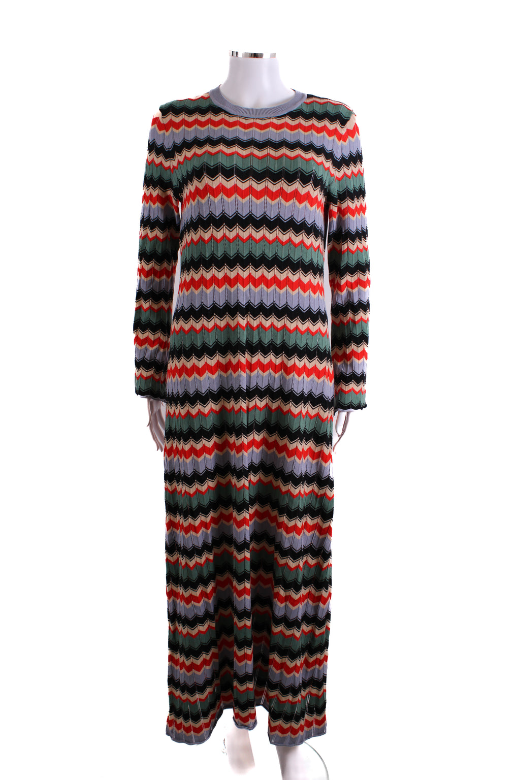 Rixo L/S Chevron Knit Dress Red/ Cream 10