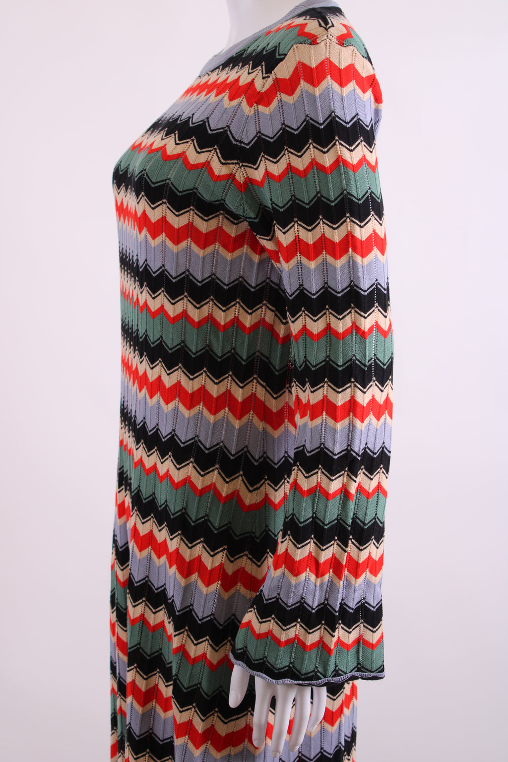 Rixo L/S Chevron Knit Dress Red/ Cream 10