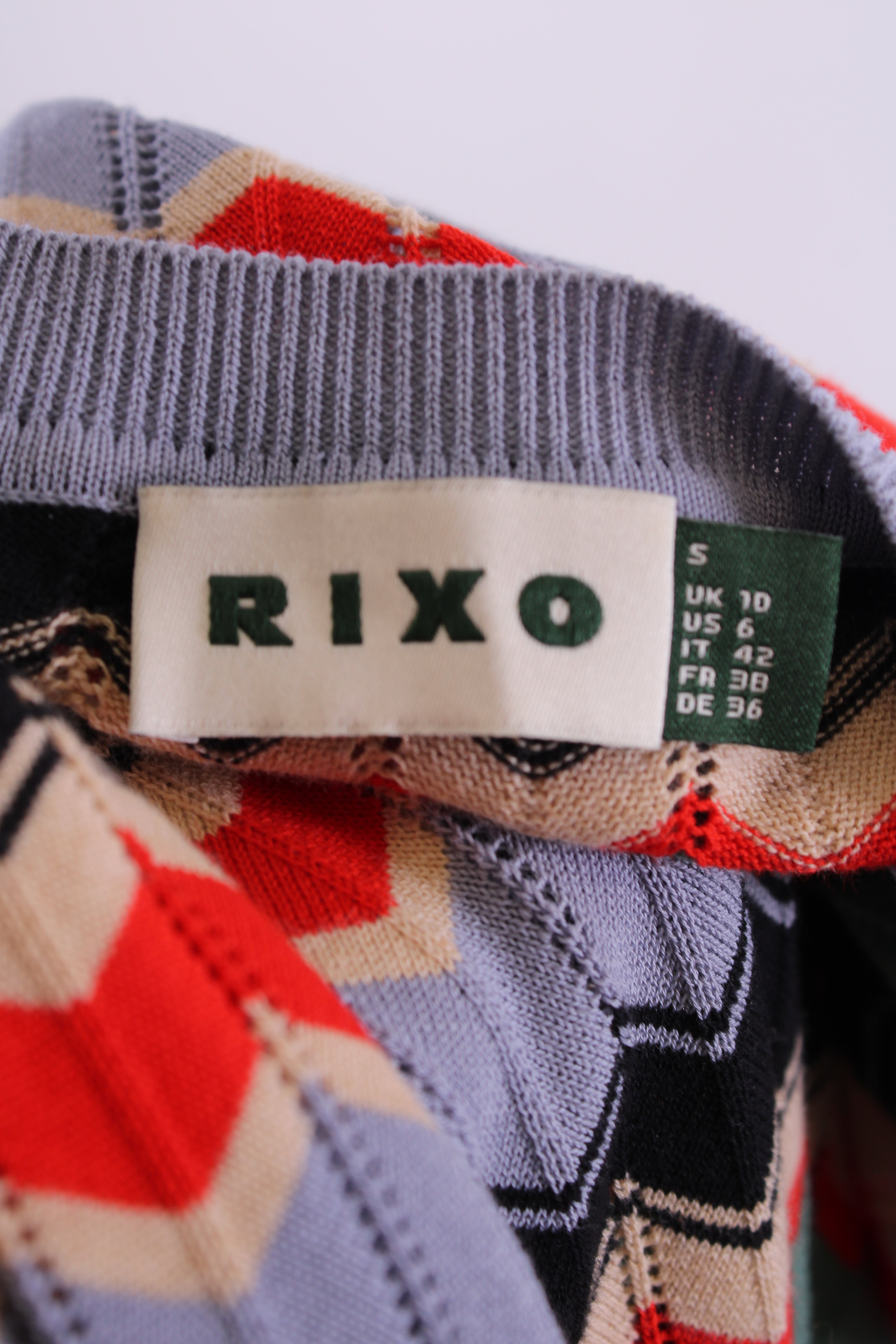Rixo L/S Chevron Knit Dress Red/ Cream 10