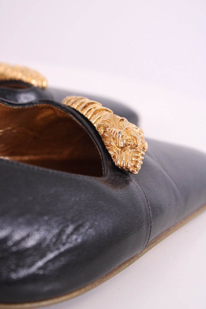 Gucci Dragon Accent Slingback Heels Black/ Gold 40.5