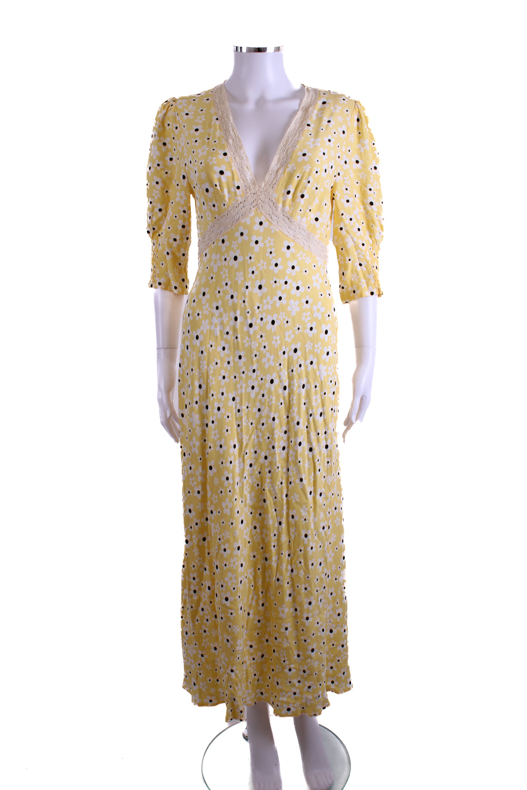 Rixo S/S Flower Print Dress Yellow/ White 10