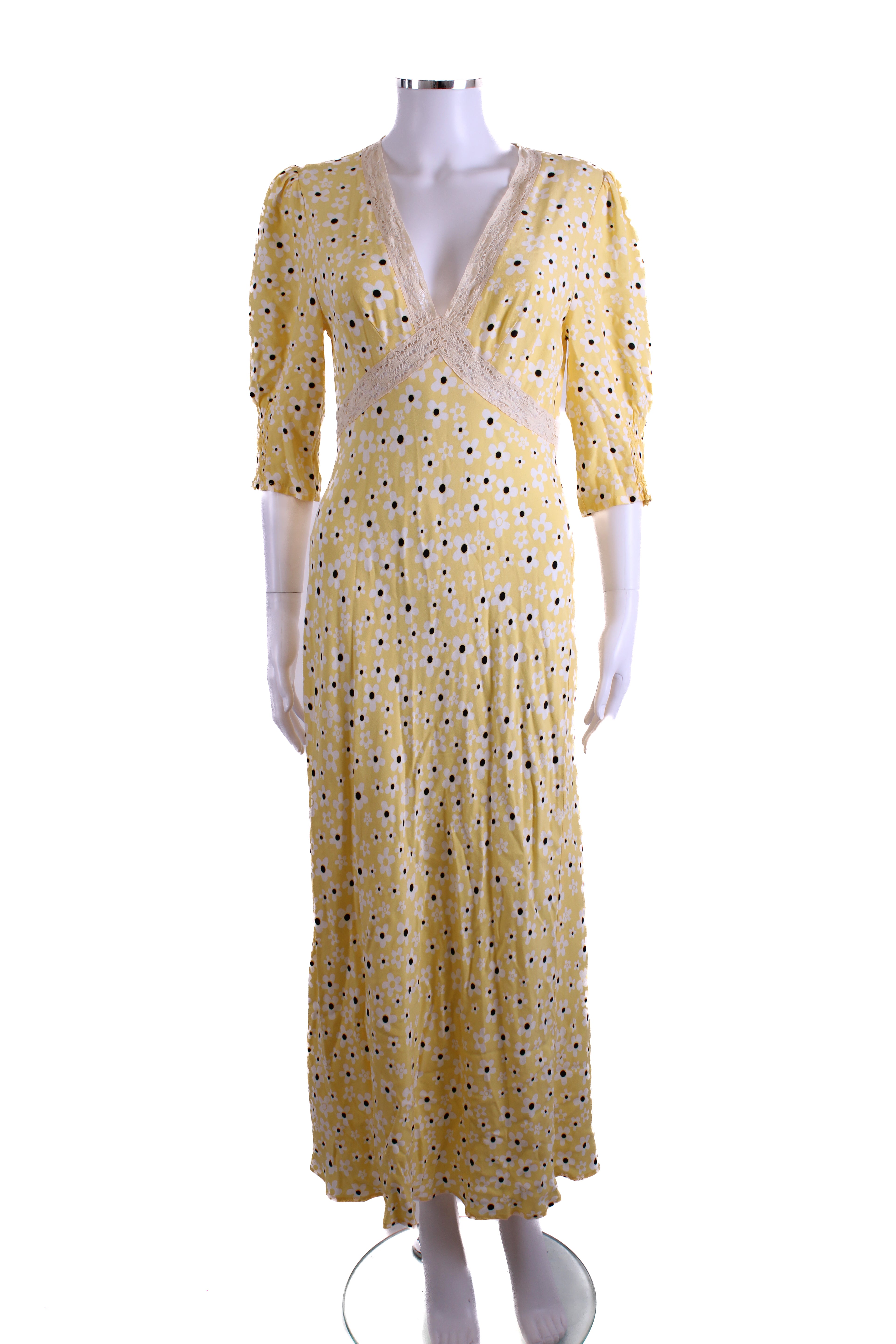Rixo S/S Flower Print Dress Yellow/ White 10