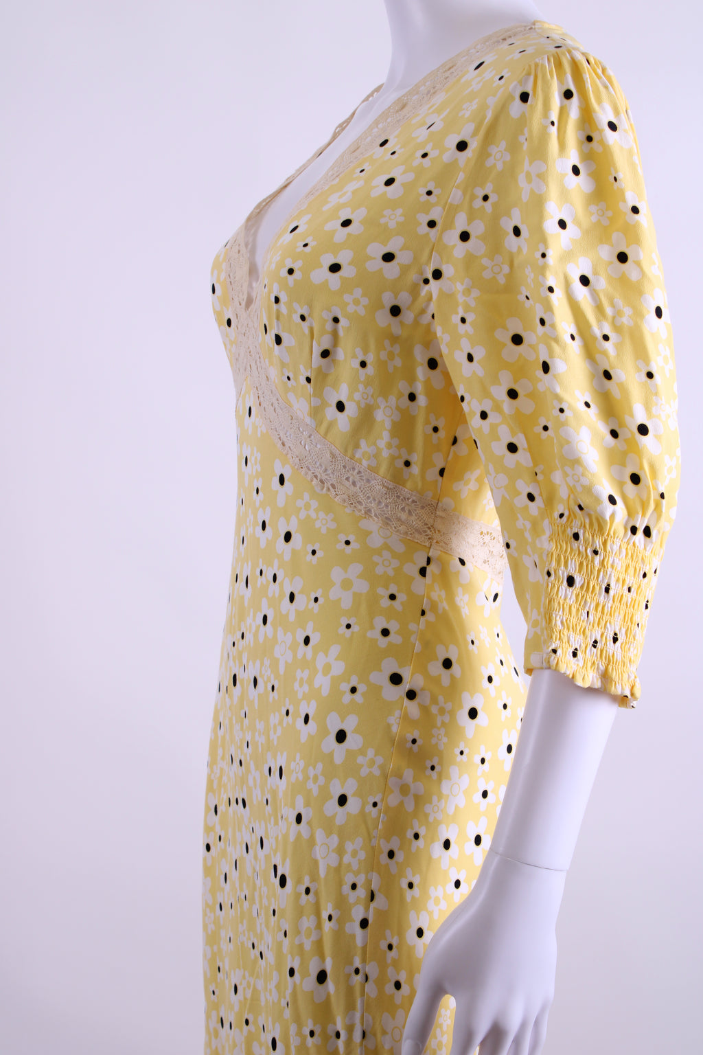 Rixo S/S Flower Print Dress Yellow/ White 10