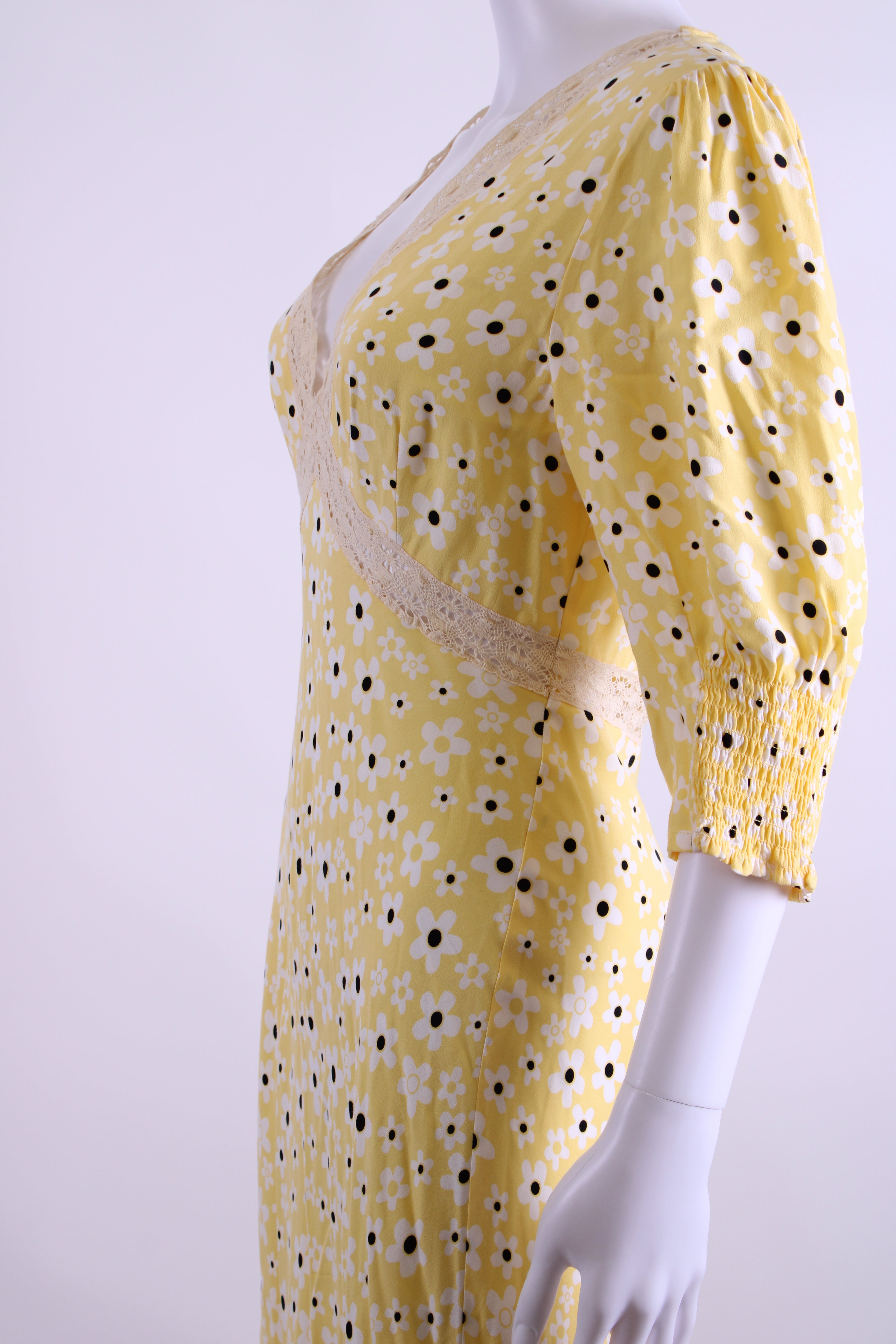 Rixo S/S Flower Print Dress Yellow/ White 10