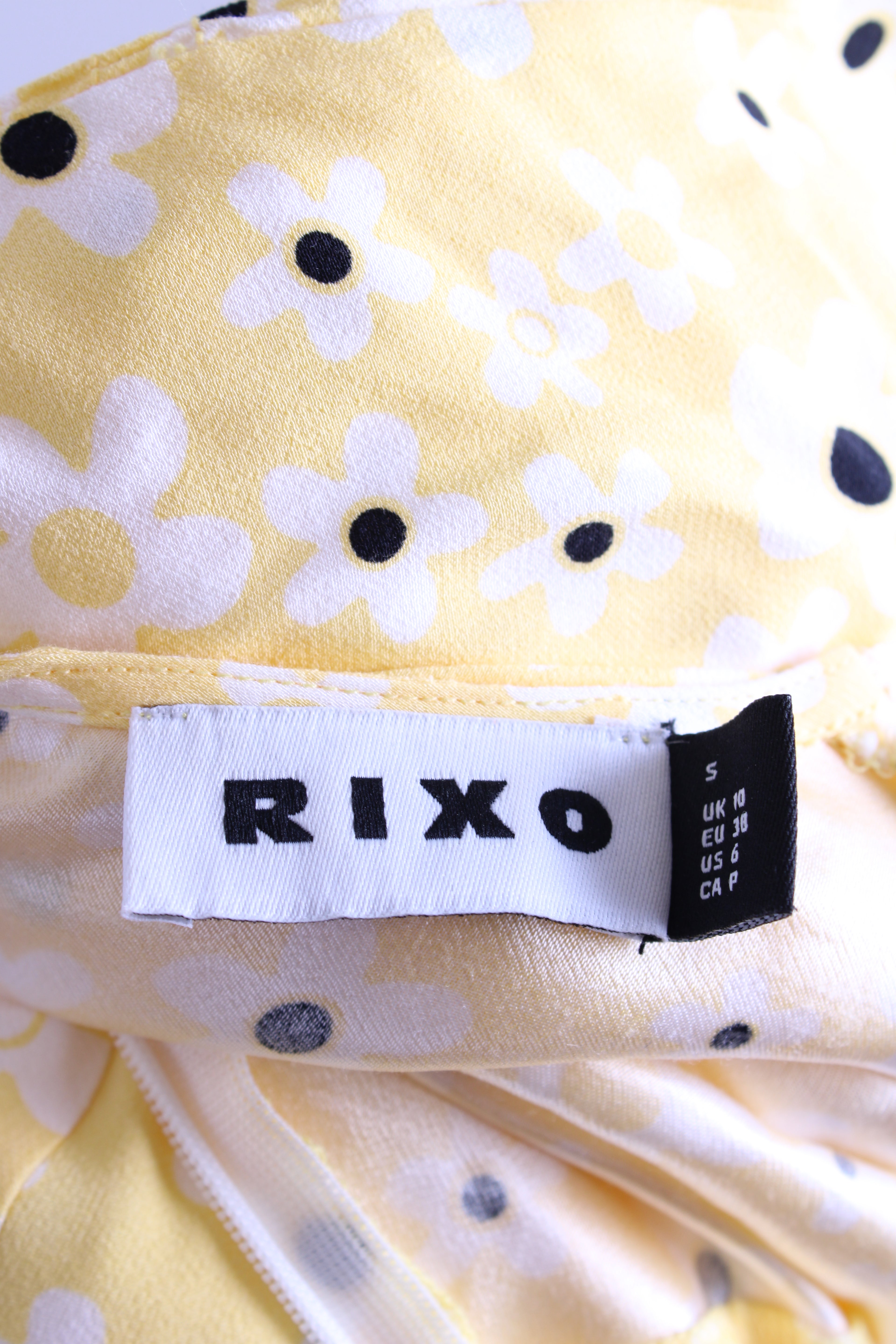 Rixo S/S Flower Print Dress Yellow/ White 10