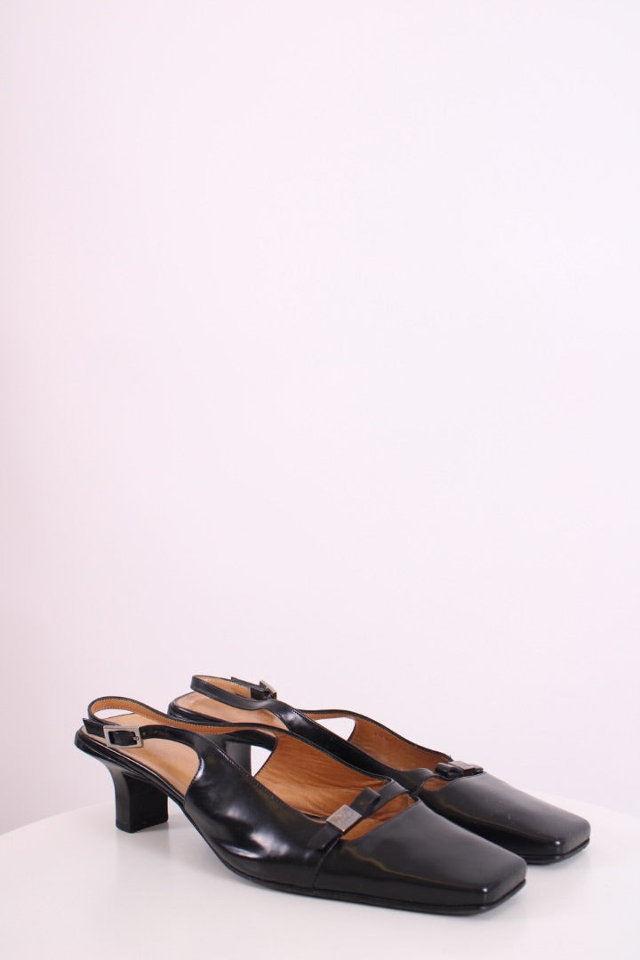 Gucci Square Toe Slingback Heels Black 40.5