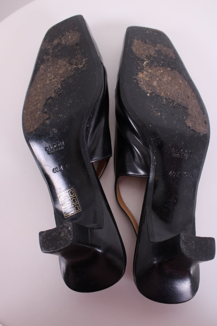Gucci Square Toe Slingback Heels Black 40.5