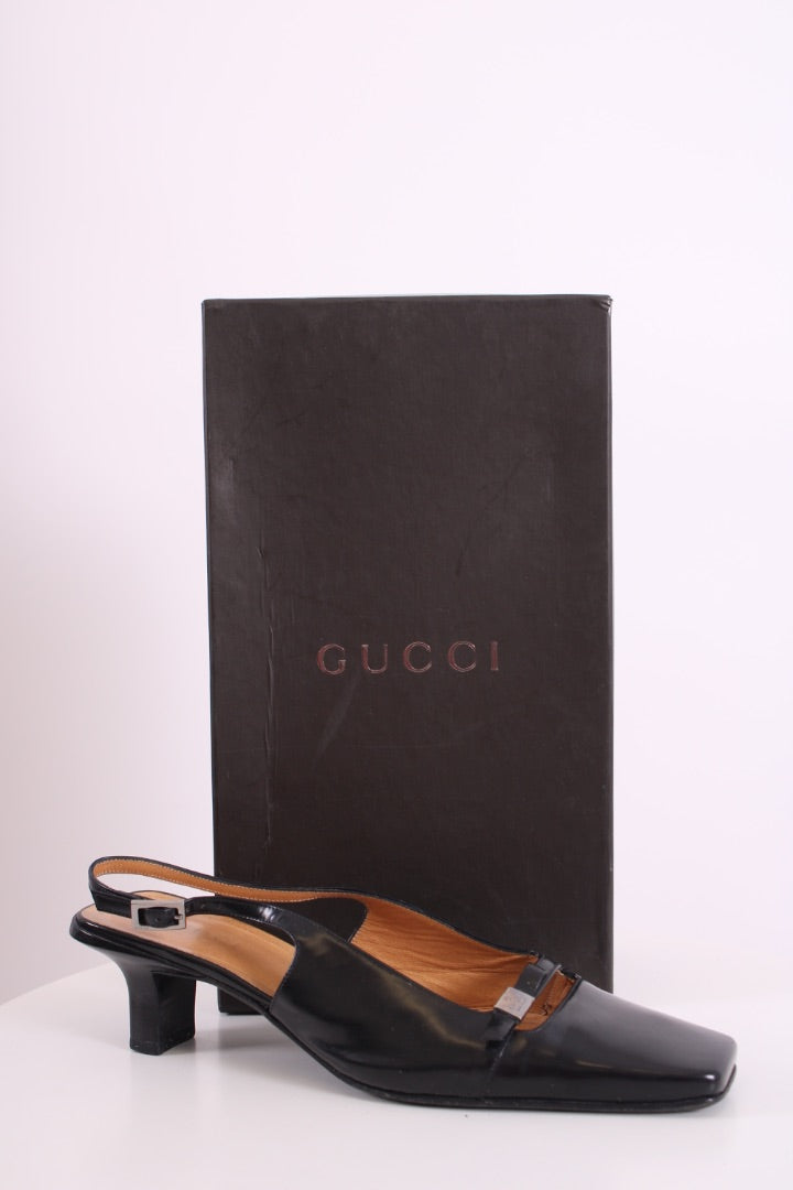 Gucci Square Toe Slingback Heels Black 40.5