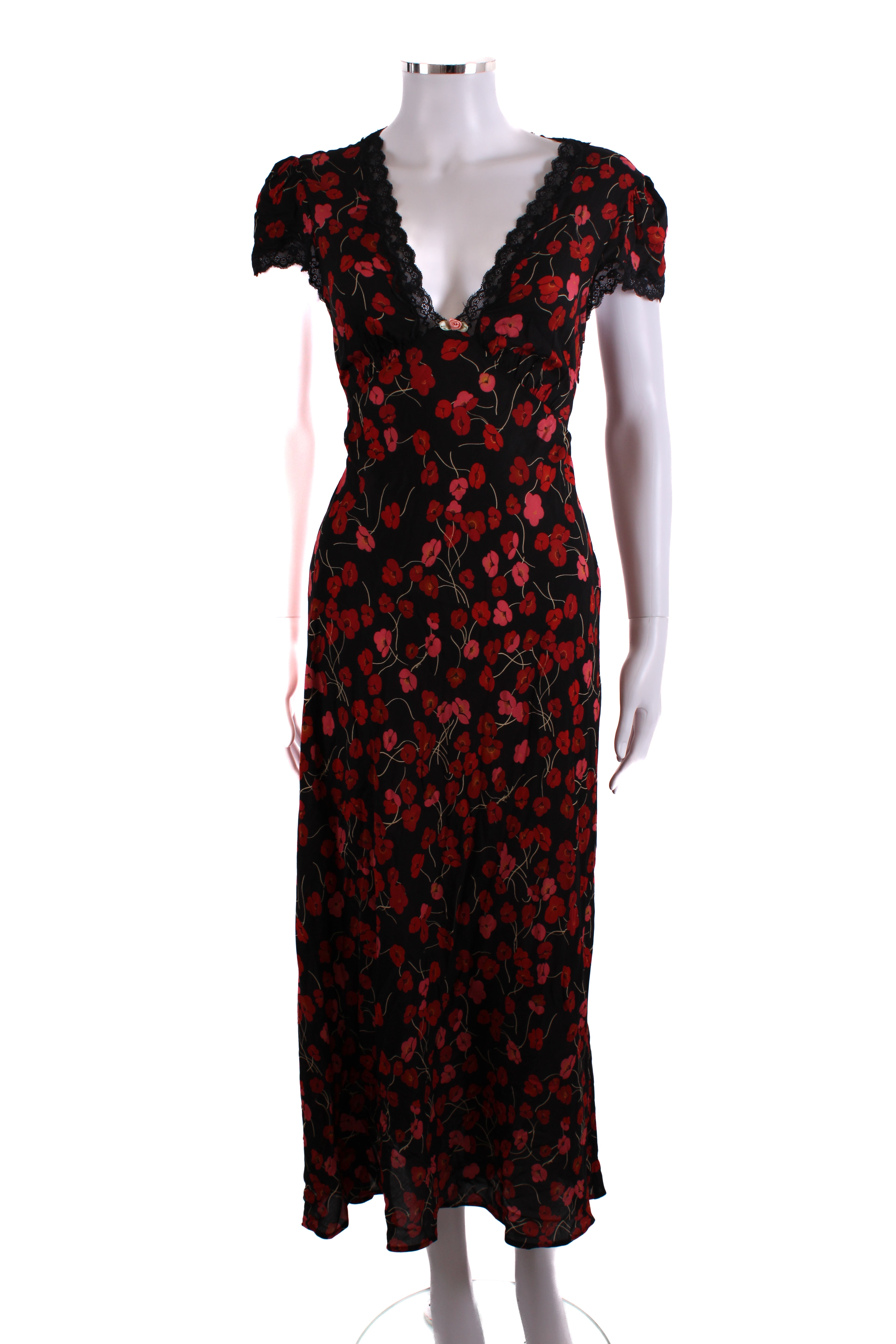 Rixo S/S Floral Dress Black/ Red 10