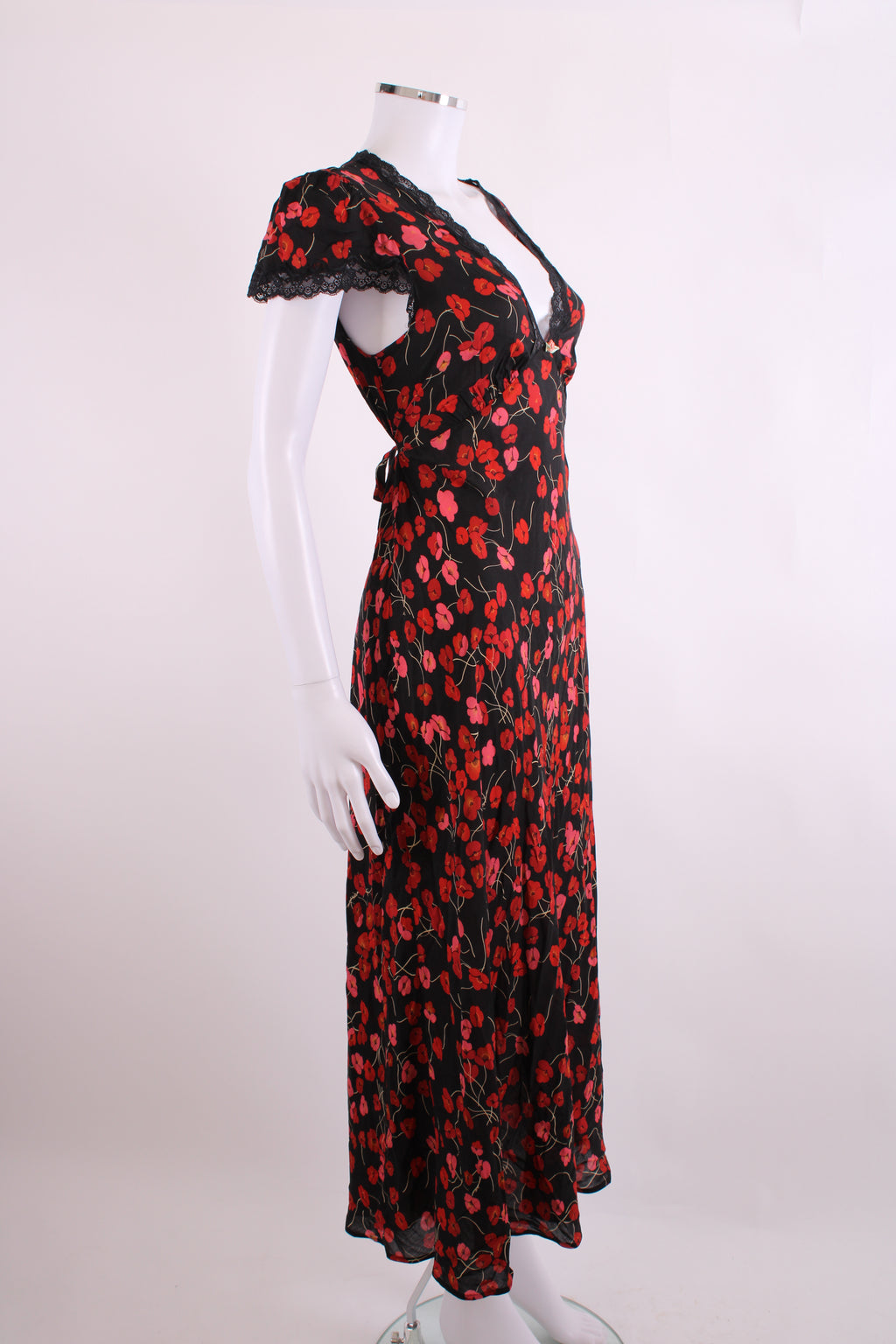 Rixo S/S Floral Dress Black/ Red 10