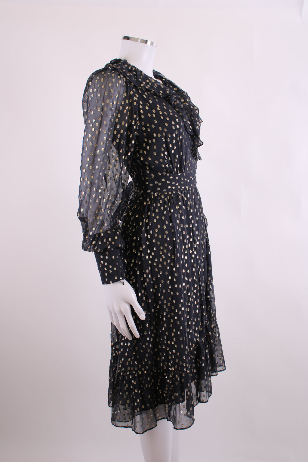 Zimmermann L/S Metallic Polka Dot Wrap Dress Navy/ Gold 8