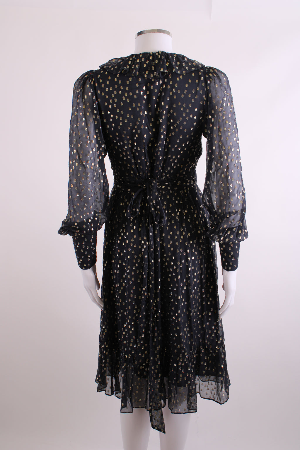 Zimmermann L/S Metallic Polka Dot Wrap Dress Navy/ Gold 8