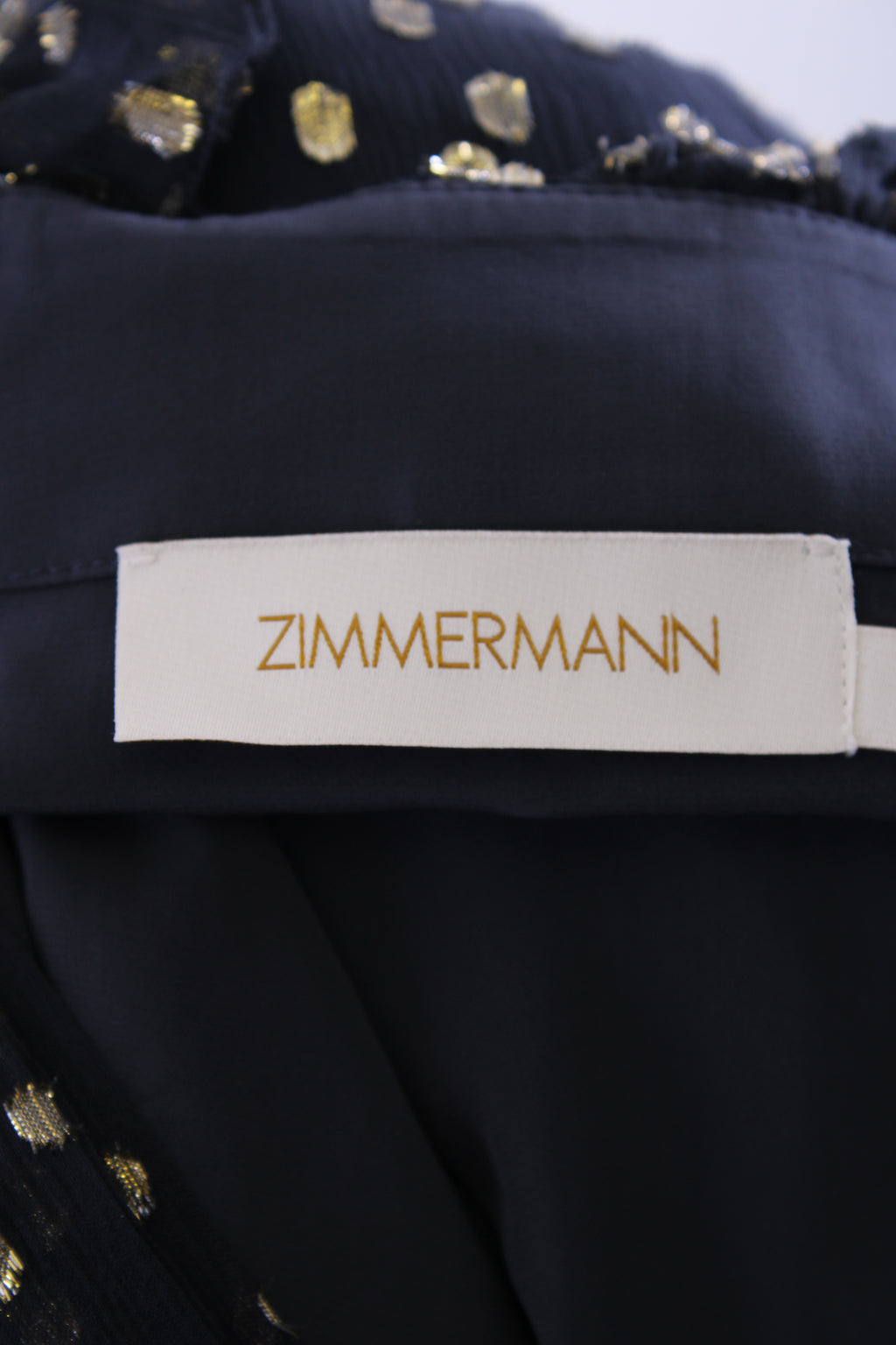 Zimmermann L/S Metallic Polka Dot Wrap Dress Navy/ Gold 8