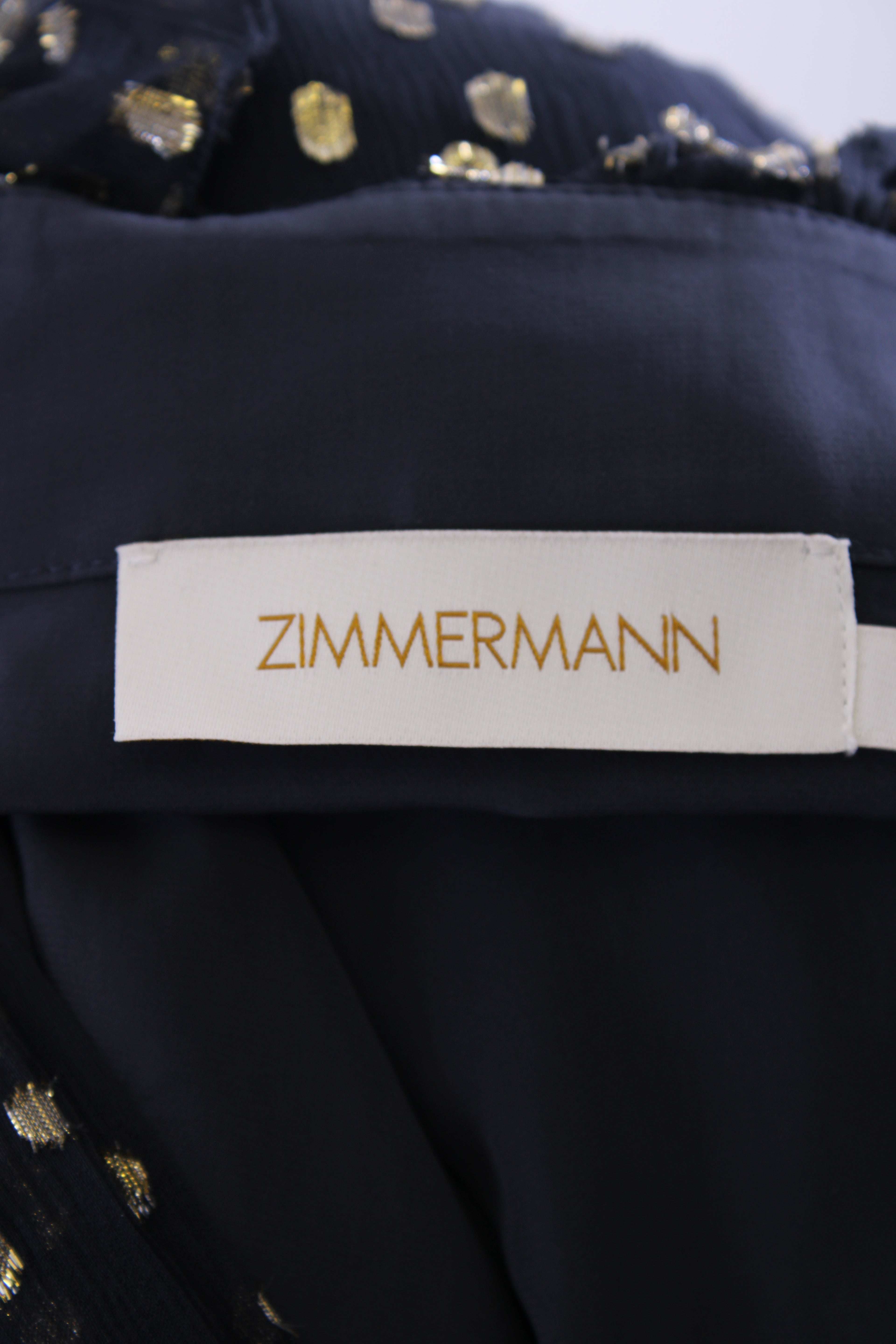 Zimmermann L/S Metallic Polka Dot Wrap Dress Navy/ Gold 8