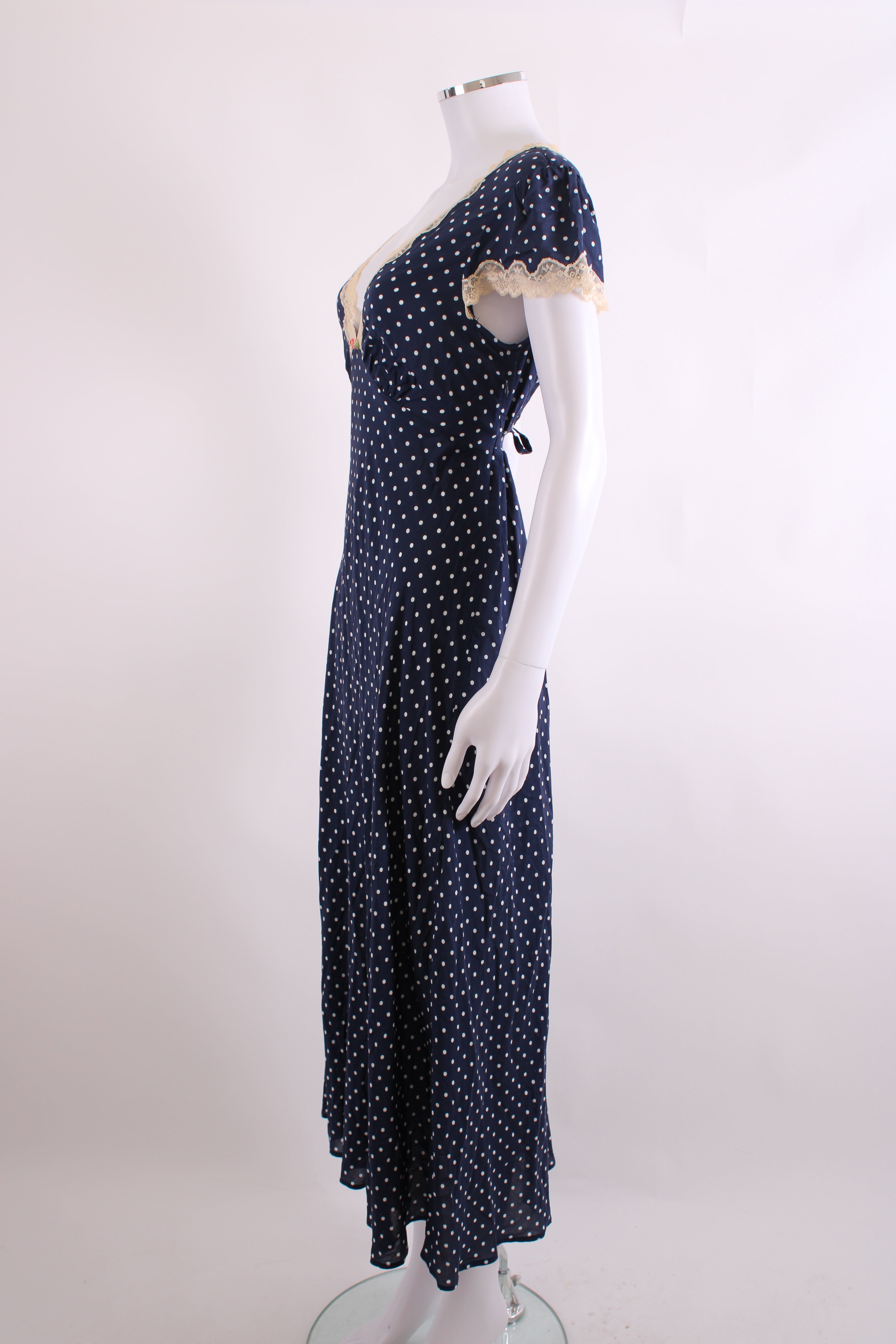 Rixo S/S Polka Dot Dress Navy/ Cream 10