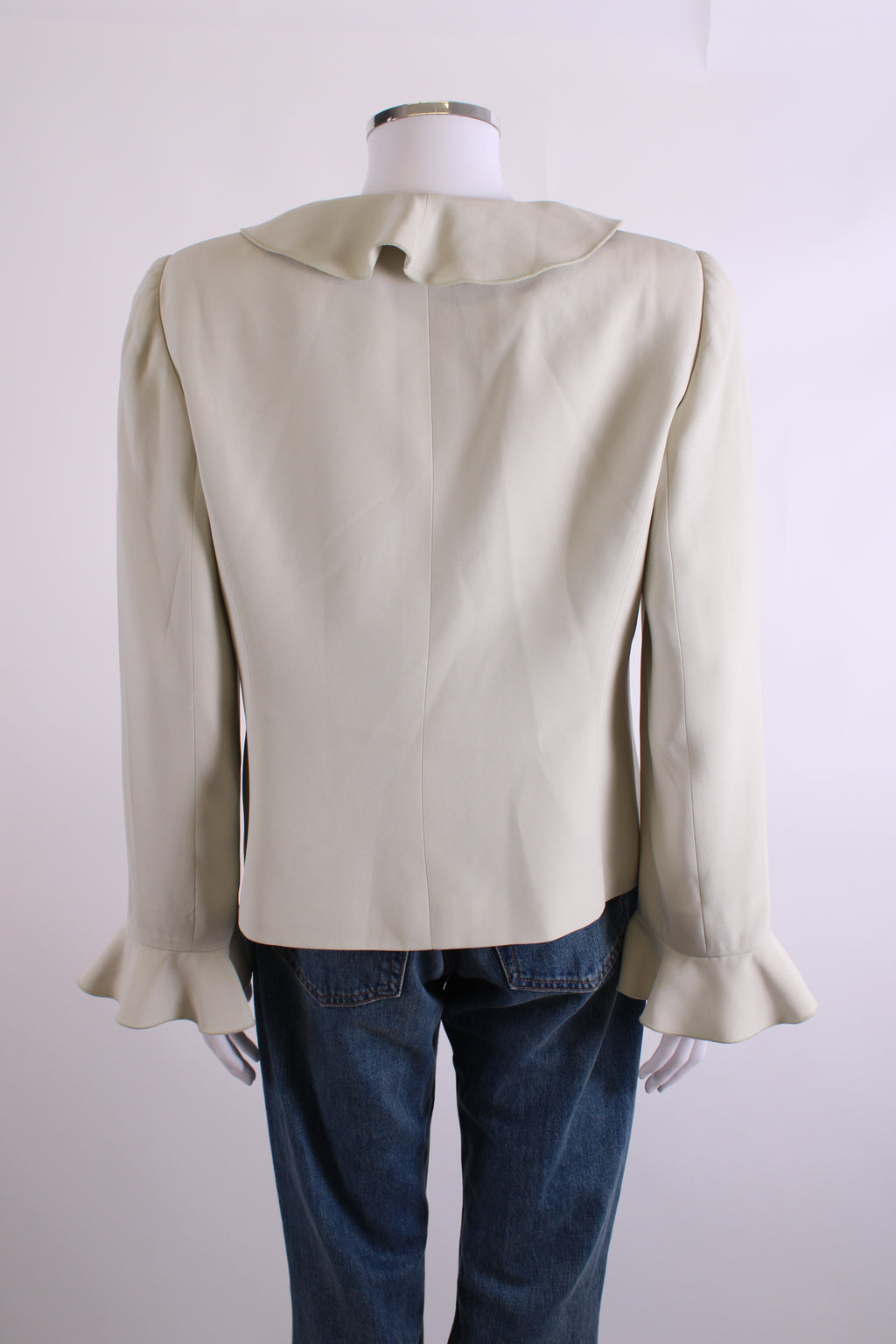 Armani Collezioni Ruffle Collar Button Detail Blazer Green M