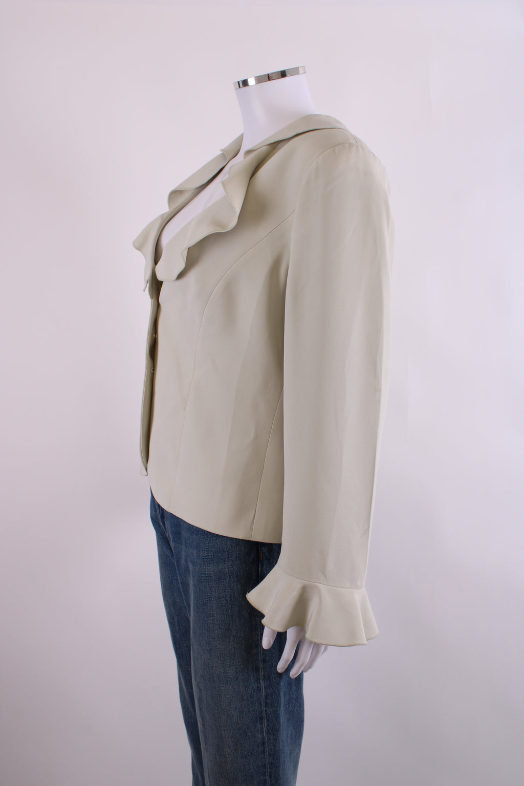 Armani Collezioni Ruffle Collar Button Detail Blazer Green M