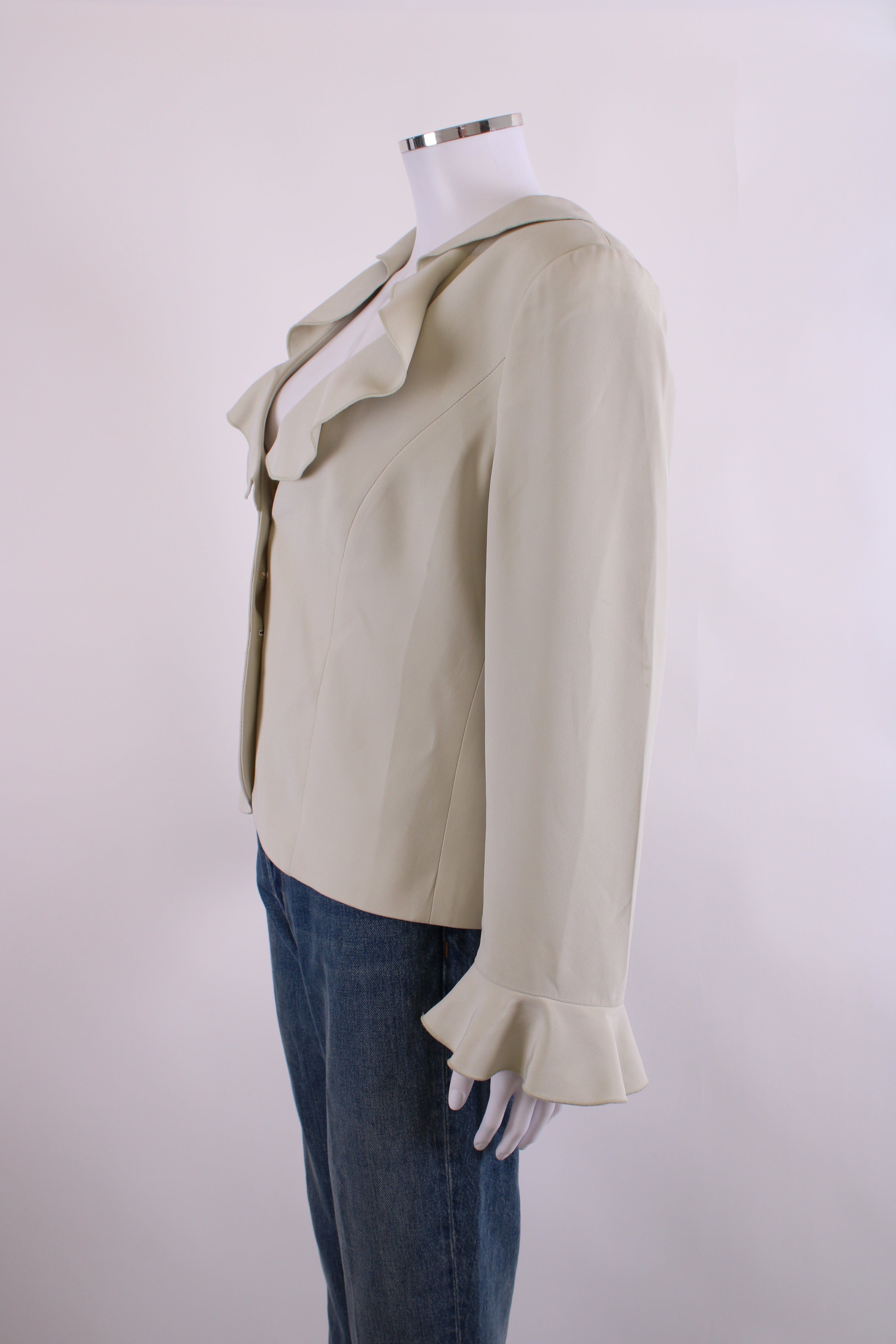 Armani Collezioni Ruffle Collar Button Detail Blazer Green M
