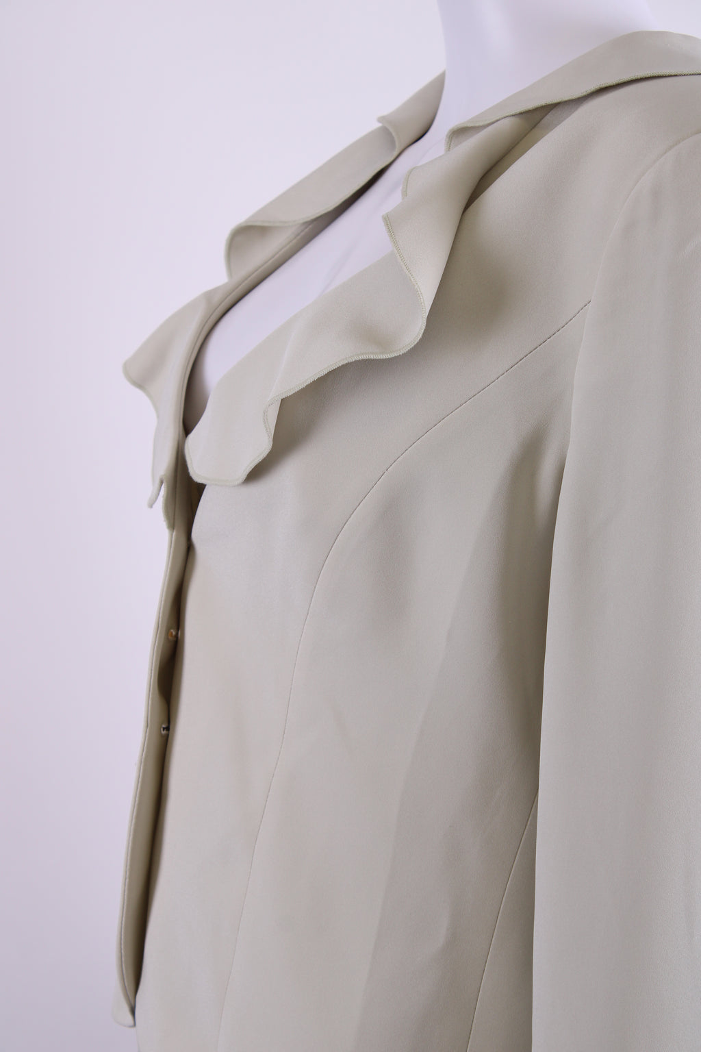 Armani Collezioni Ruffle Collar Button Detail Blazer Green M