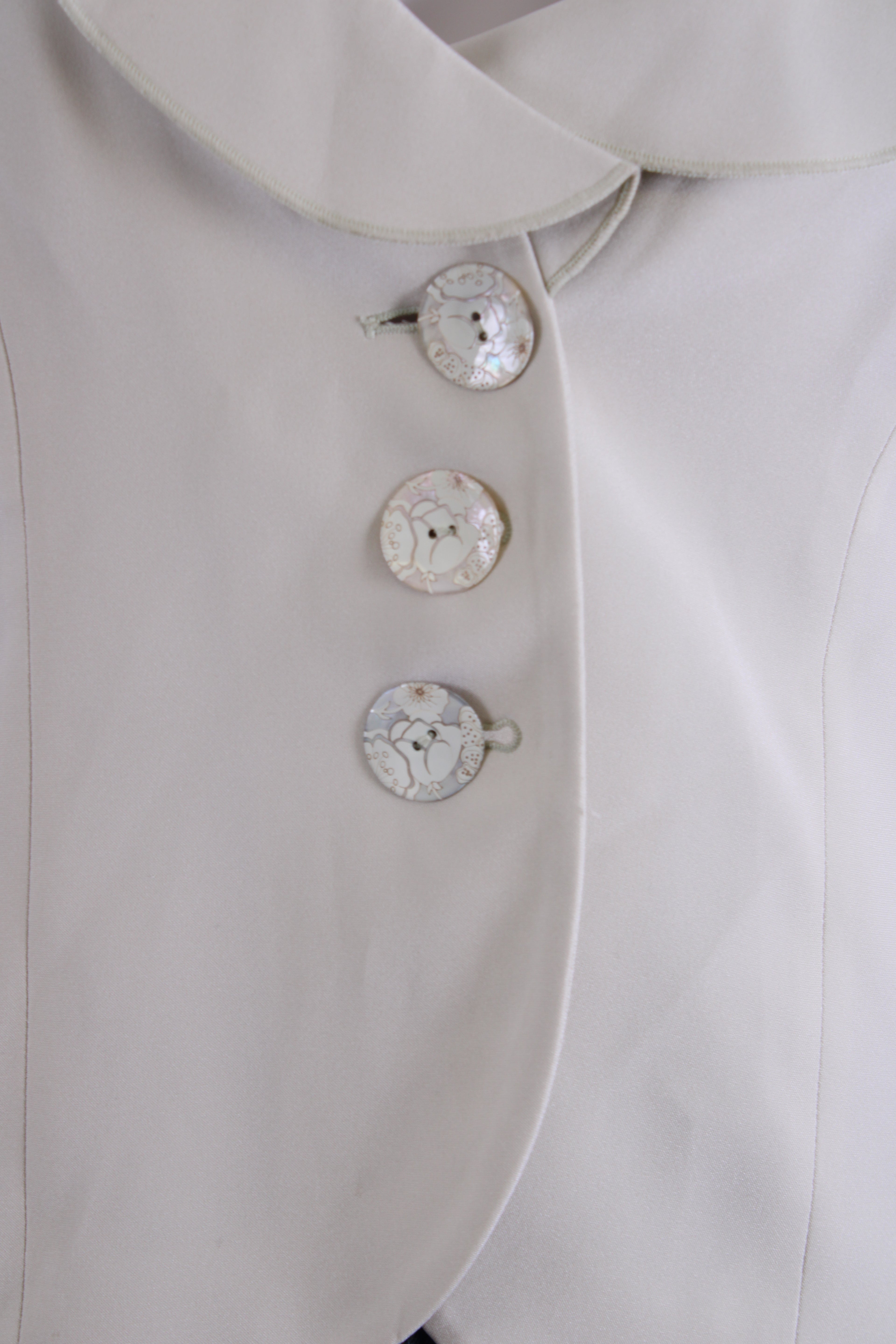 Armani Collezioni Ruffle Collar Button Detail Blazer Green M