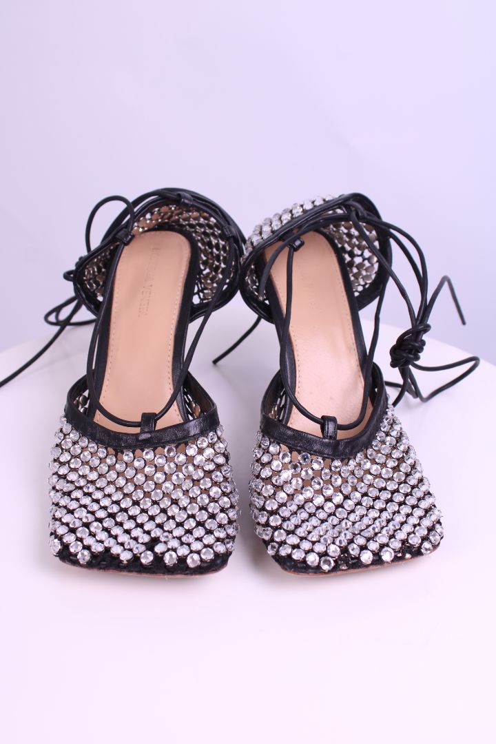 Bottega Veneta Rhinestone Heels Black/ Silver 41