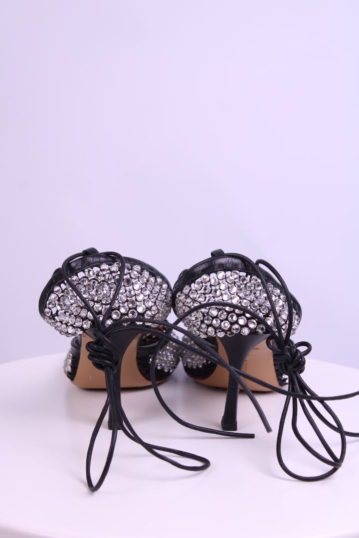 Bottega Veneta Rhinestone Heels Black/ Silver 41