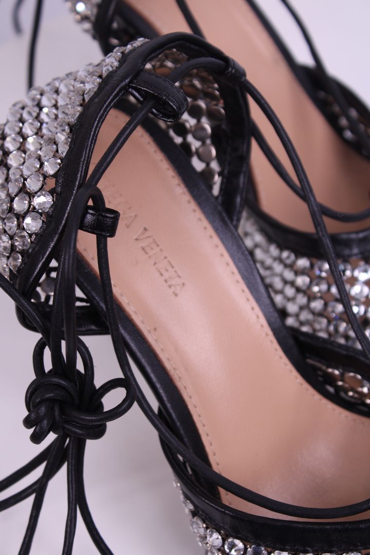 Bottega Veneta Rhinestone Heels Black/ Silver 41