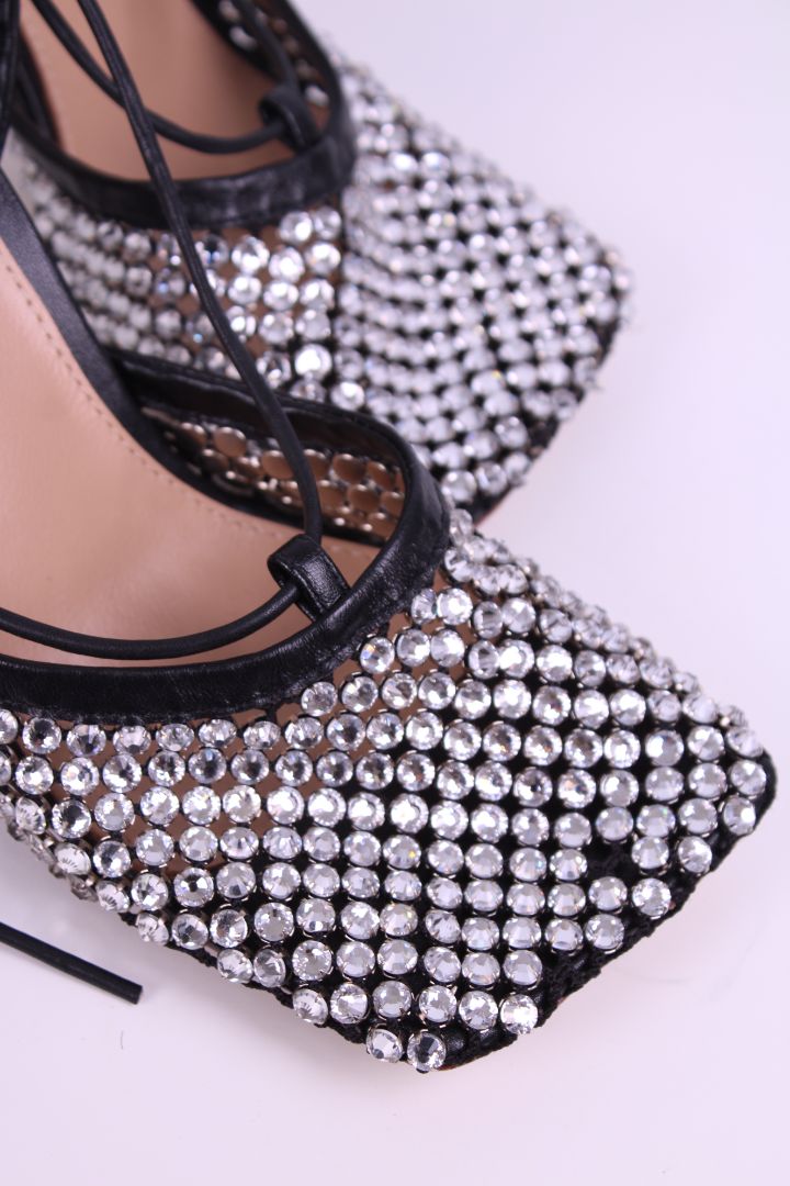 Bottega Veneta Rhinestone Heels Black/ Silver 41
