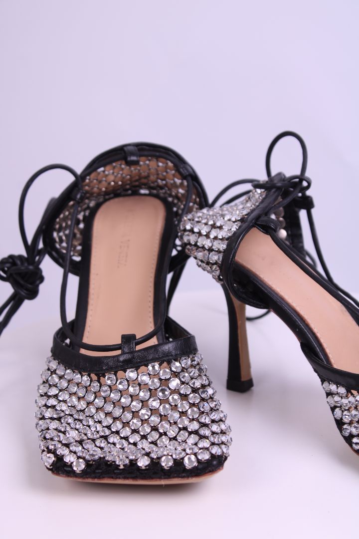 Bottega Veneta Rhinestone Heels Black/ Silver 41