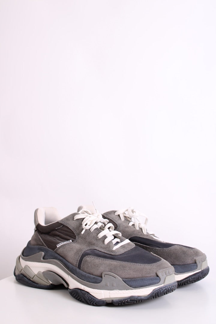 Balenciaga Triple S Suede Trainers Grey/ White 41