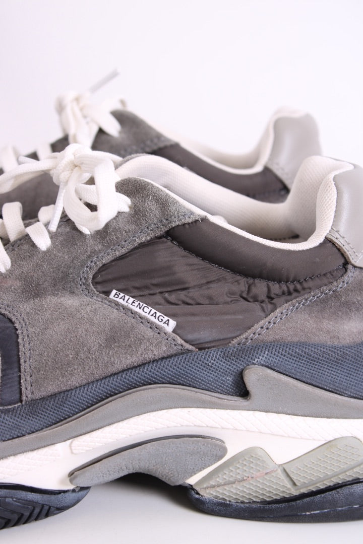 Balenciaga Triple S Suede Trainers Grey/ White 41