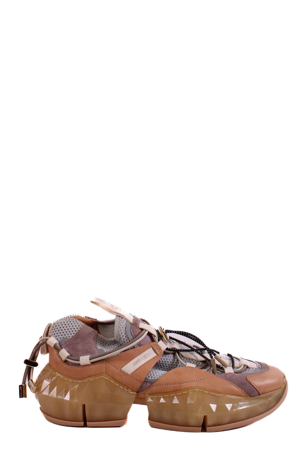 Jimmy Choo Leather/ Mesh Diamond Trail Trainers Grey/ Beige 39