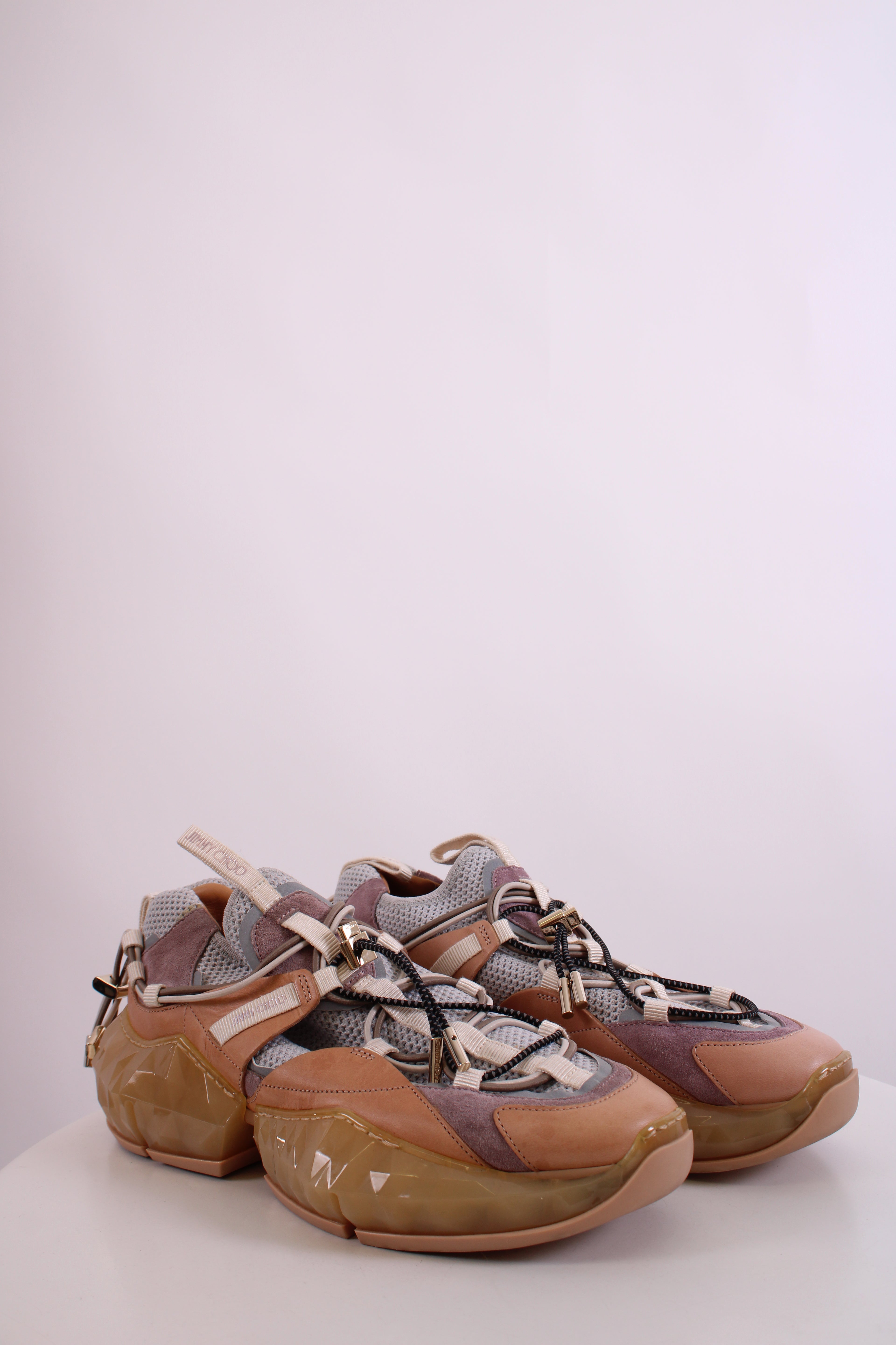 Jimmy Choo Leather/ Mesh Diamond Trail Trainers Grey/ Beige 39