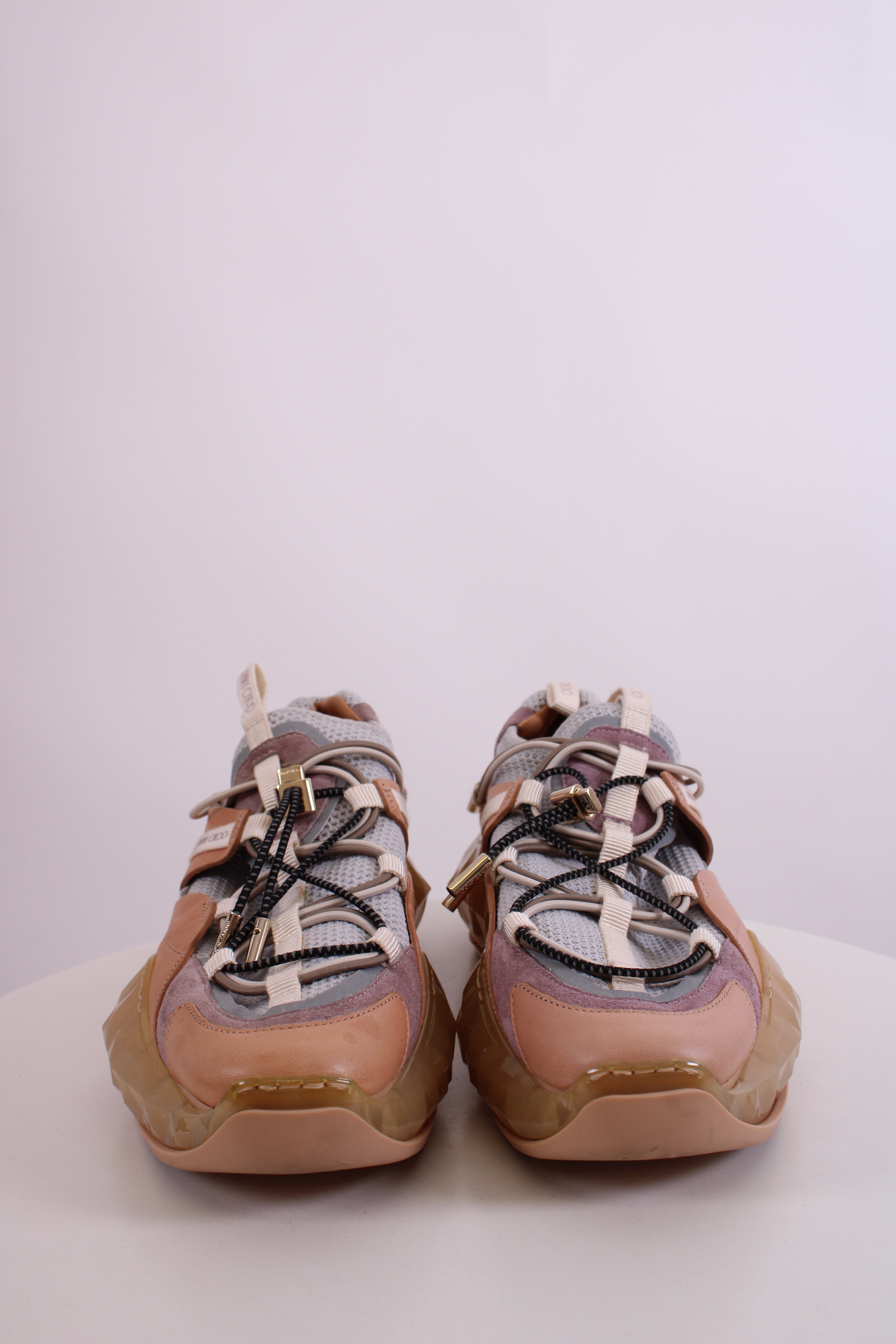 Jimmy Choo Leather/ Mesh Diamond Trail Trainers Grey/ Beige 39