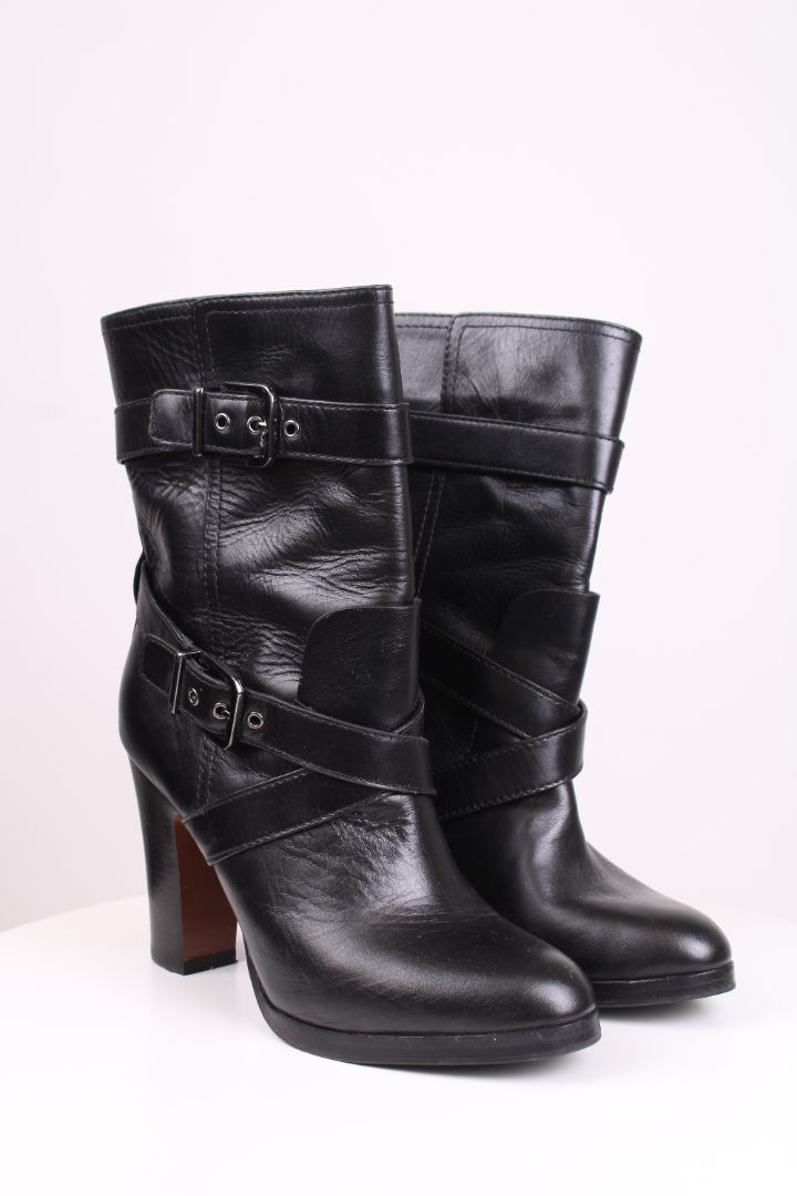 Pour la Victoire Leather buckle heeled boots Black 8