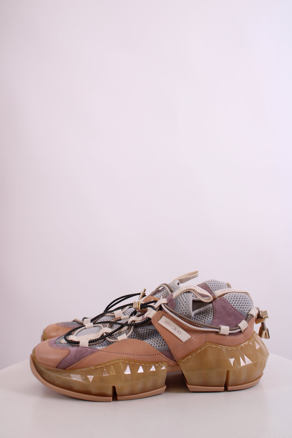 Jimmy Choo Leather/ Mesh Diamond Trail Trainers Grey/ Beige 39
