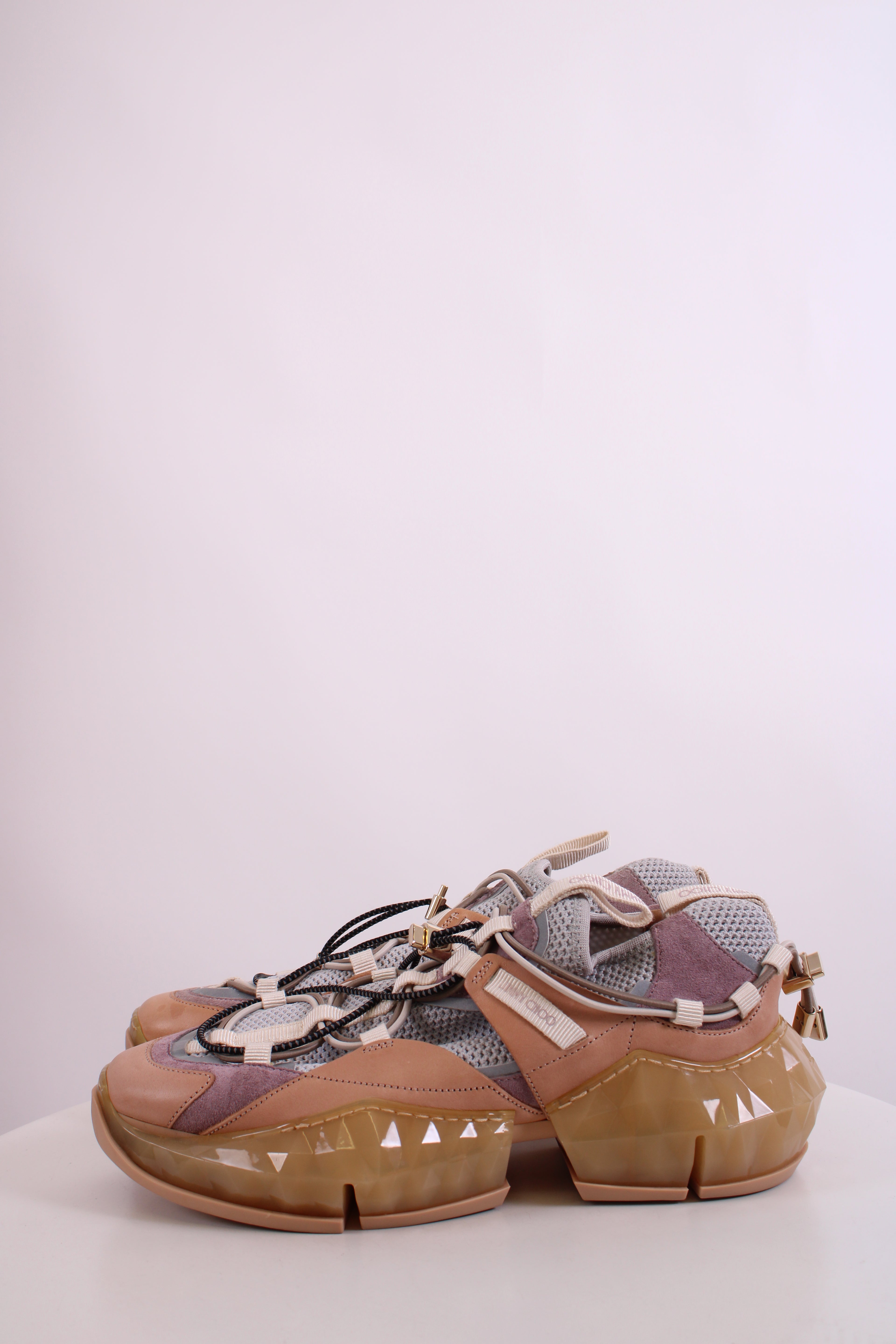 Jimmy Choo Leather/ Mesh Diamond Trail Trainers Grey/ Beige 39