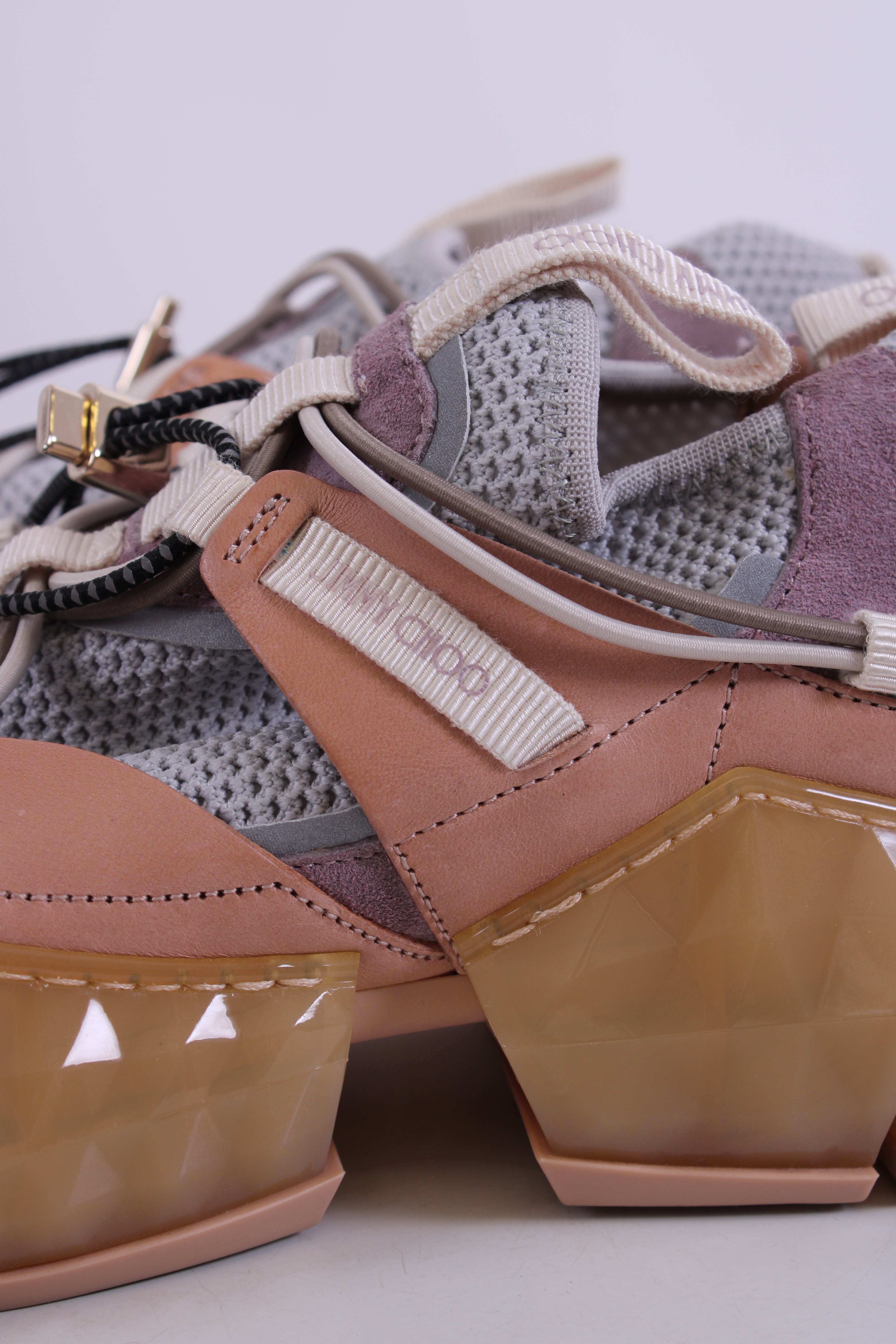 Jimmy Choo Leather/ Mesh Diamond Trail Trainers Grey/ Beige 39