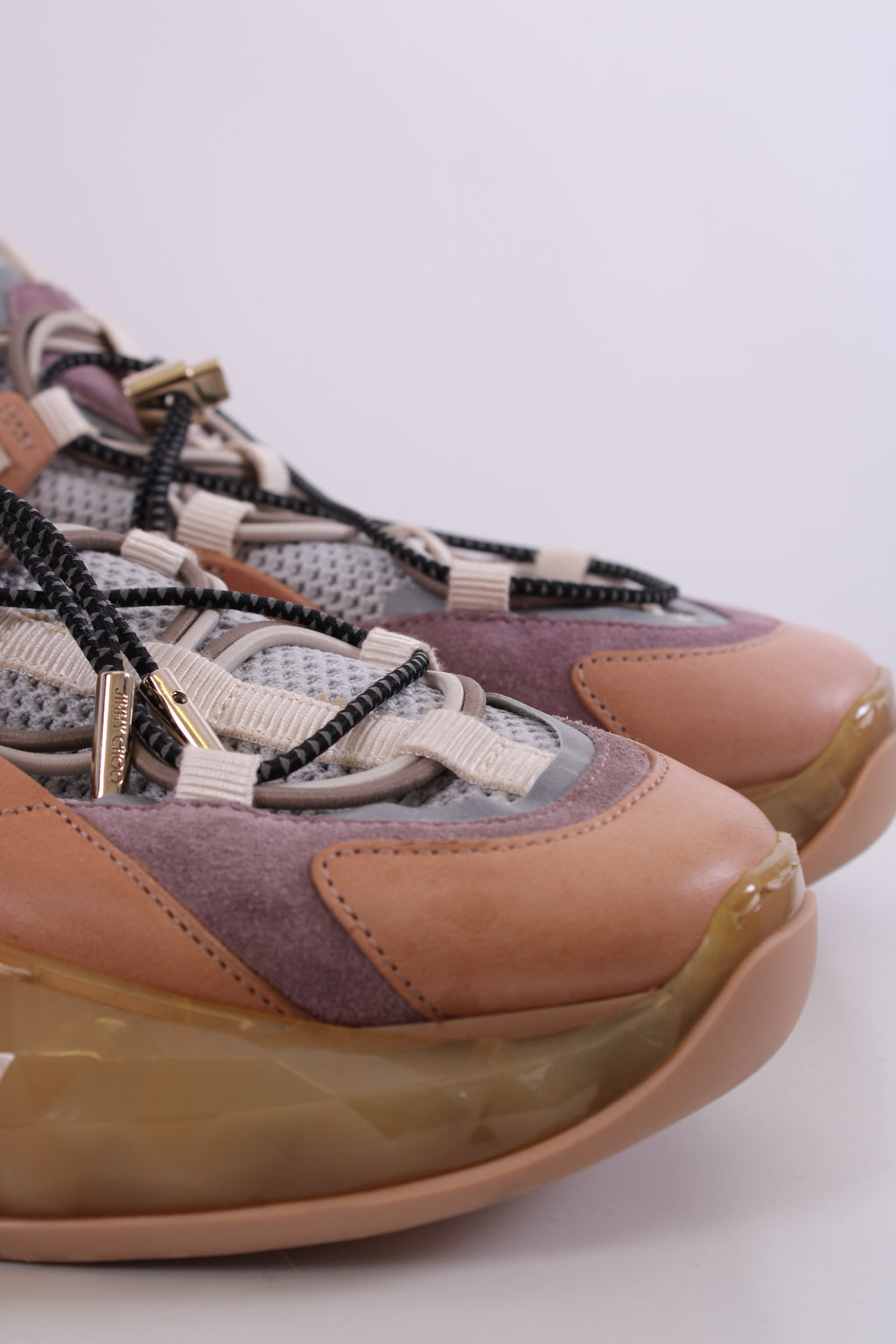 Jimmy Choo Leather/ Mesh Diamond Trail Trainers Grey/ Beige 39