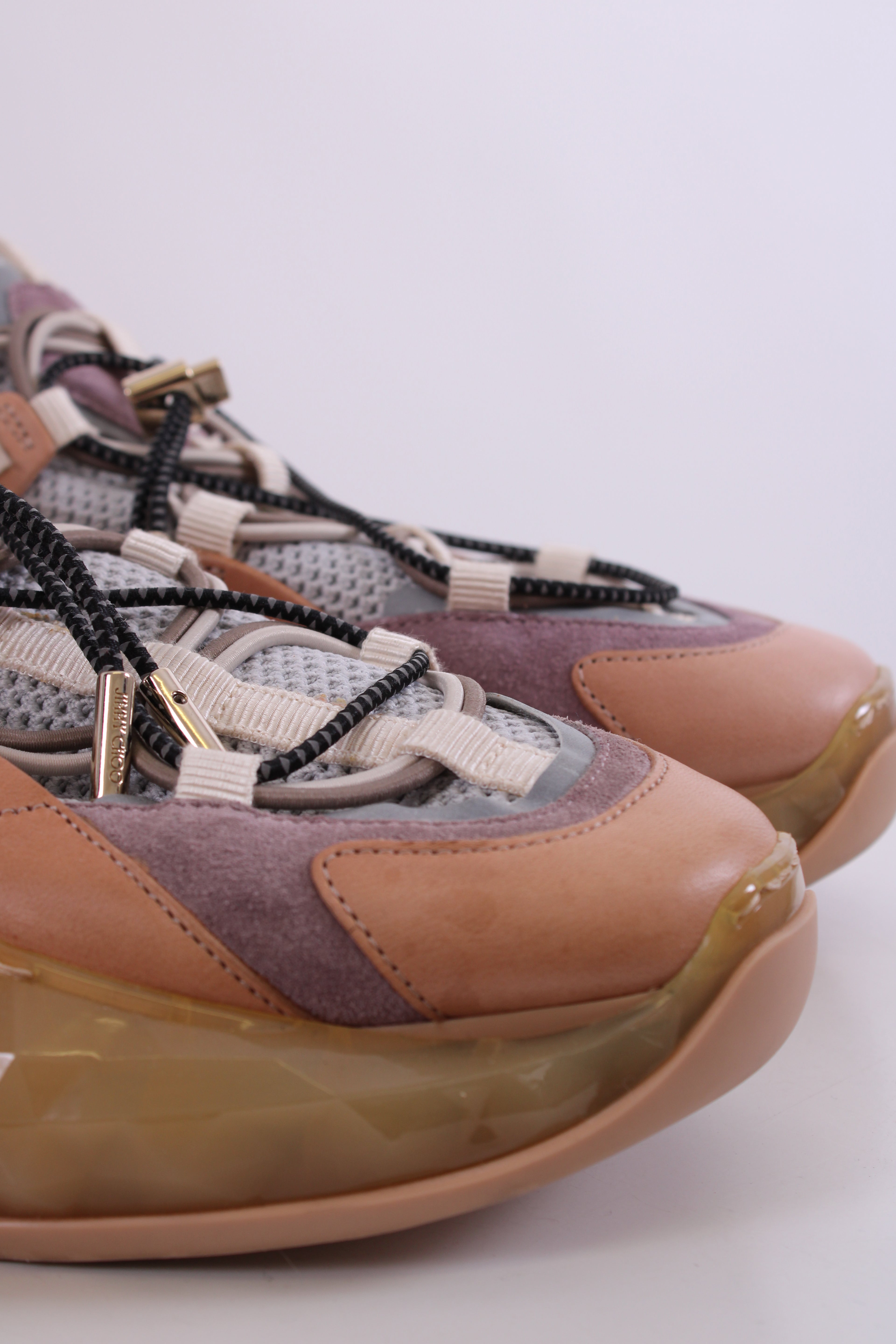 Jimmy Choo Leather/ Mesh Diamond Trail Trainers Grey/ Beige 39