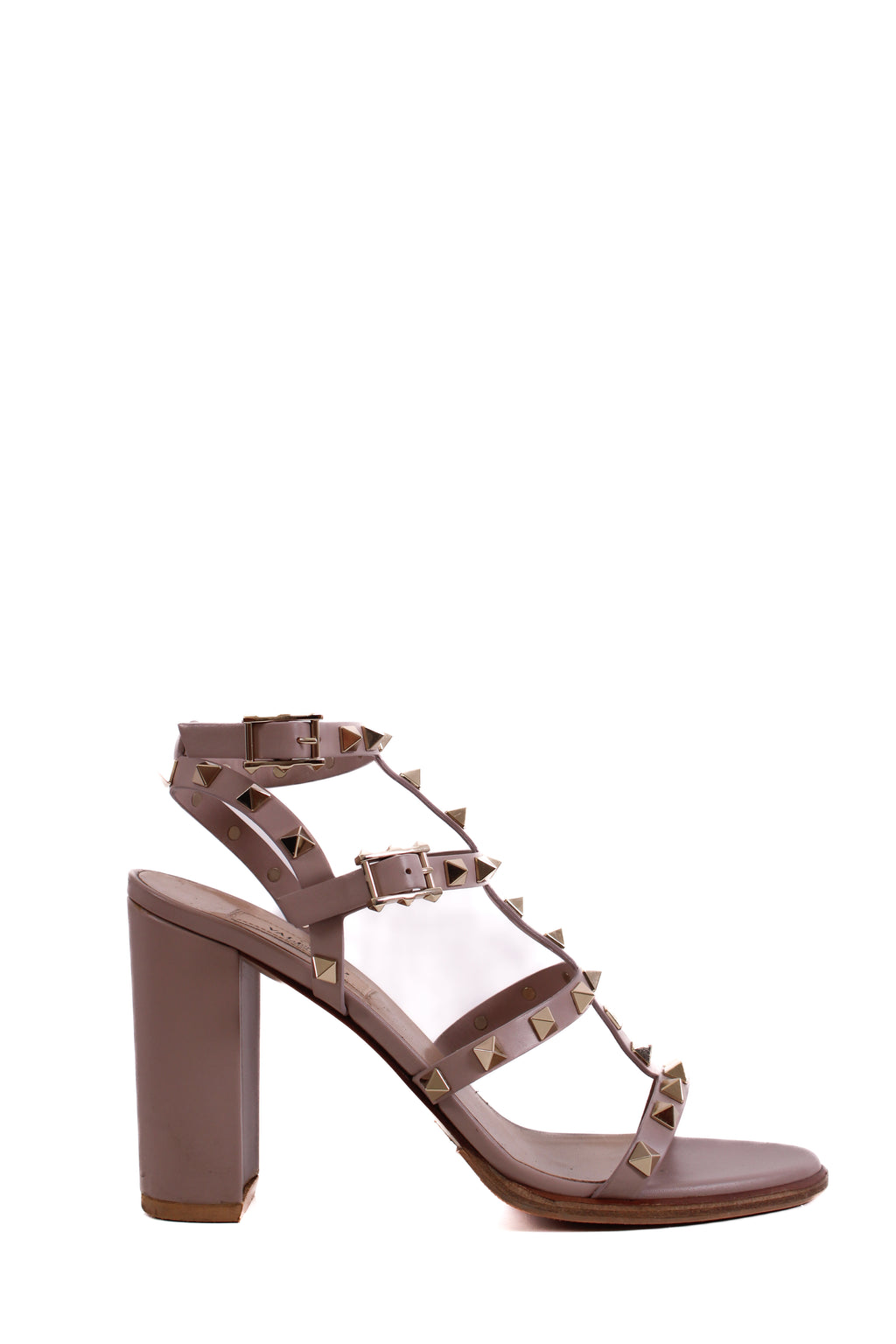 Valentino Rockstud Ankle Strap Heels Beige 38