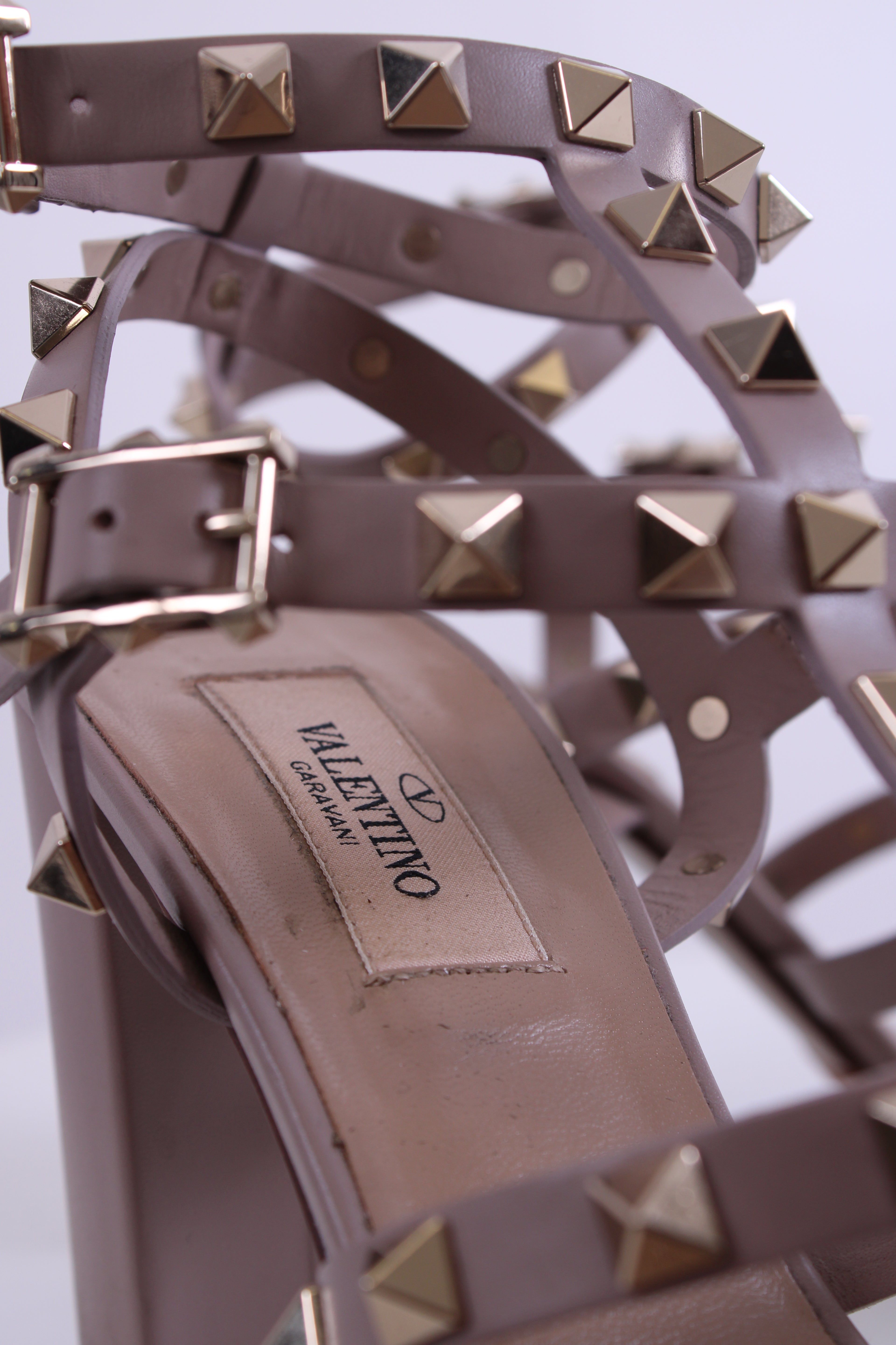 Valentino Rockstud Ankle Strap Heels Beige 38