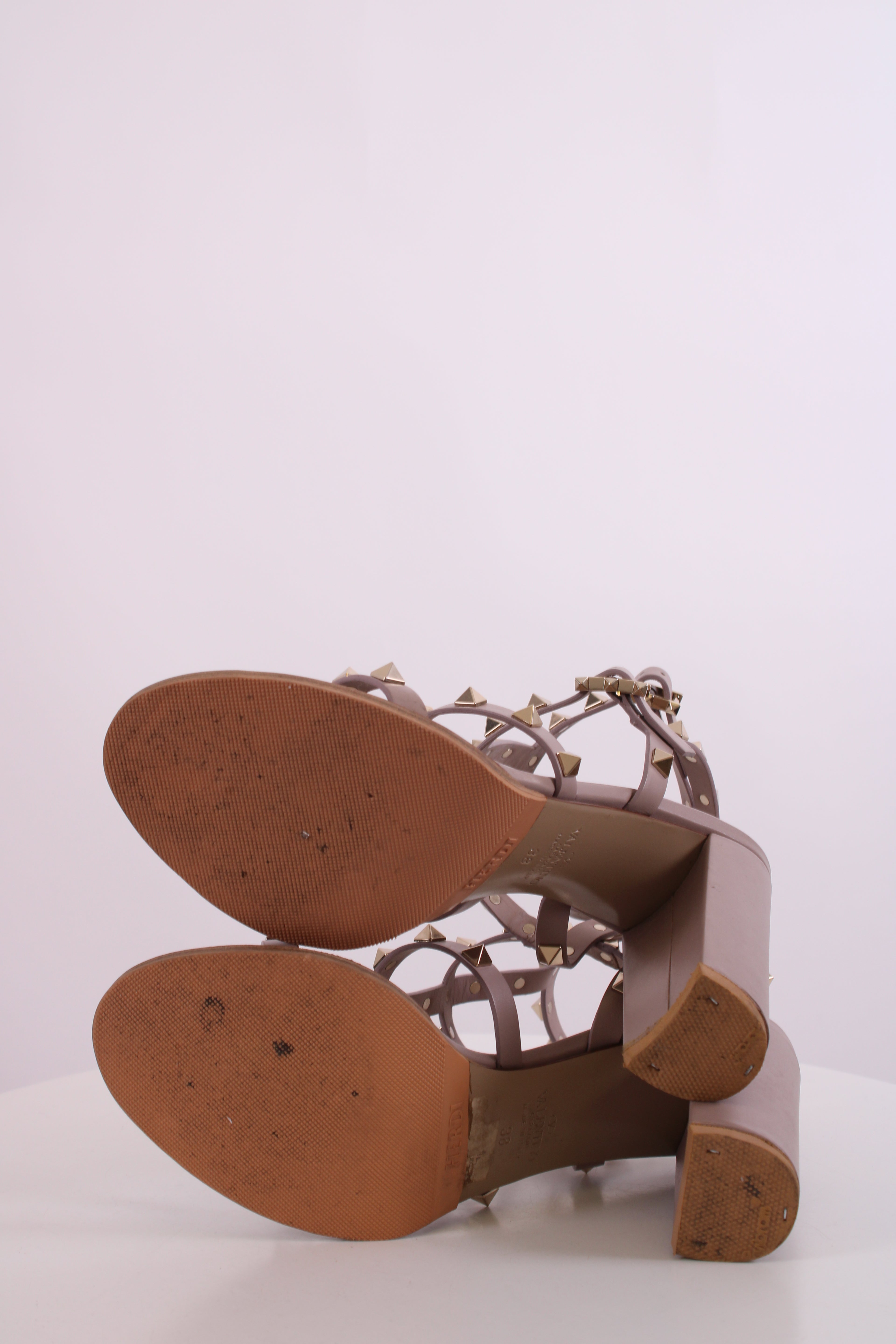 Valentino Rockstud Ankle Strap Heels Beige 38