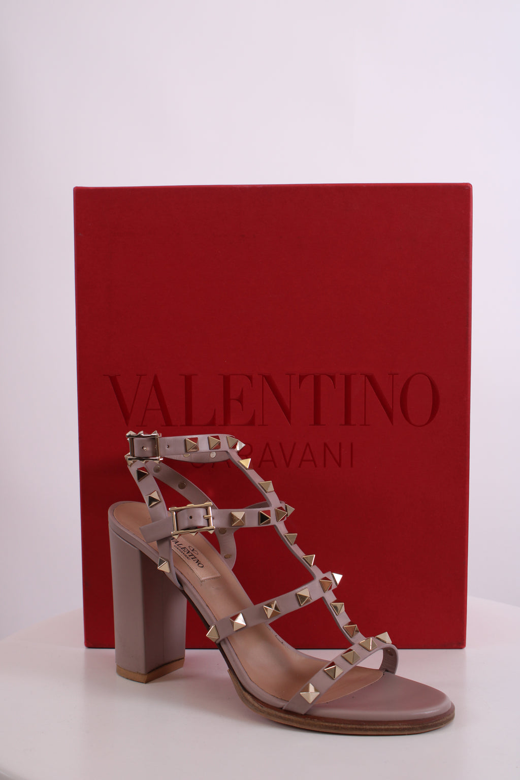 Valentino Rockstud Ankle Strap Heels Beige 38