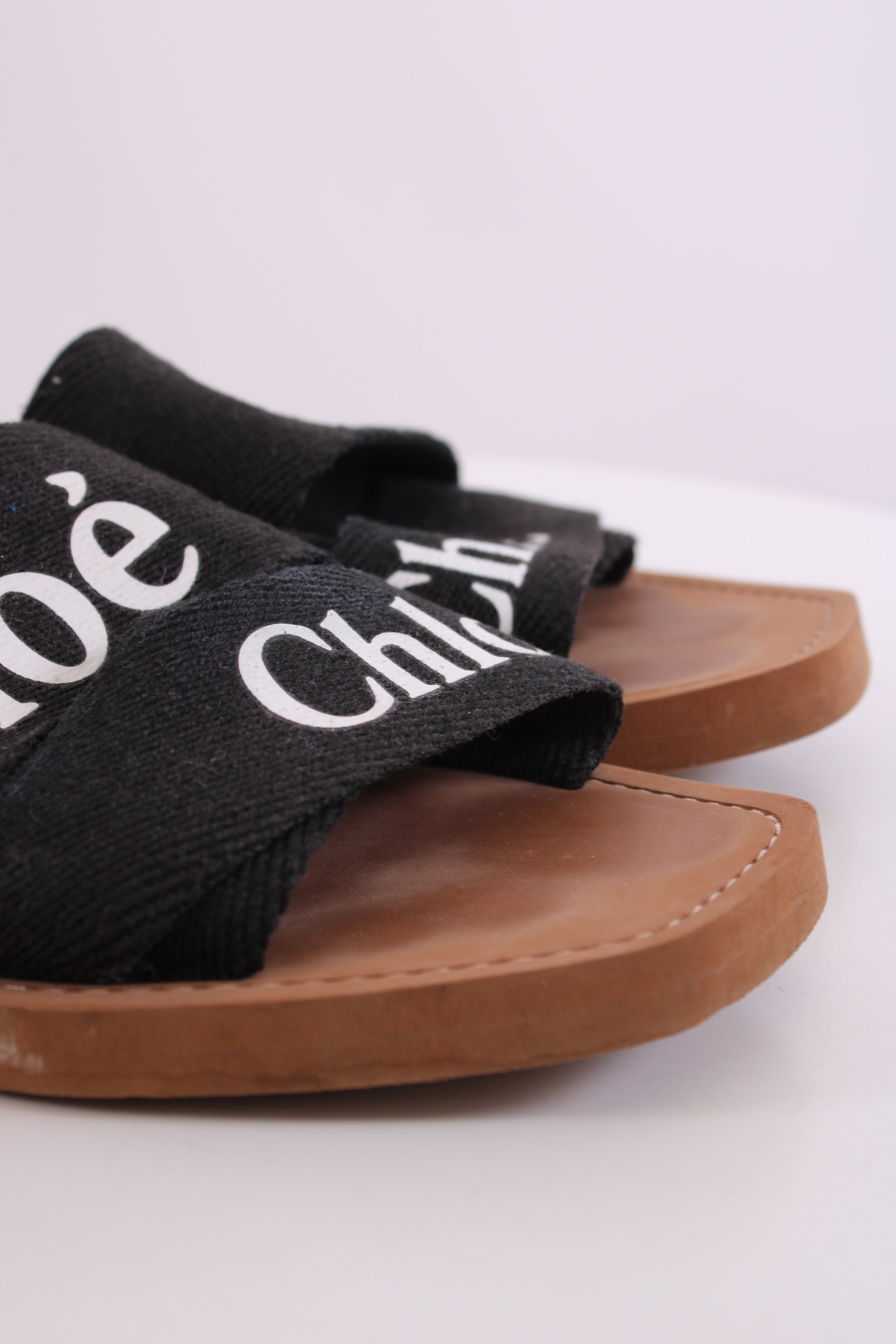 Chloe Woody Logo Mule Sandals Black 39